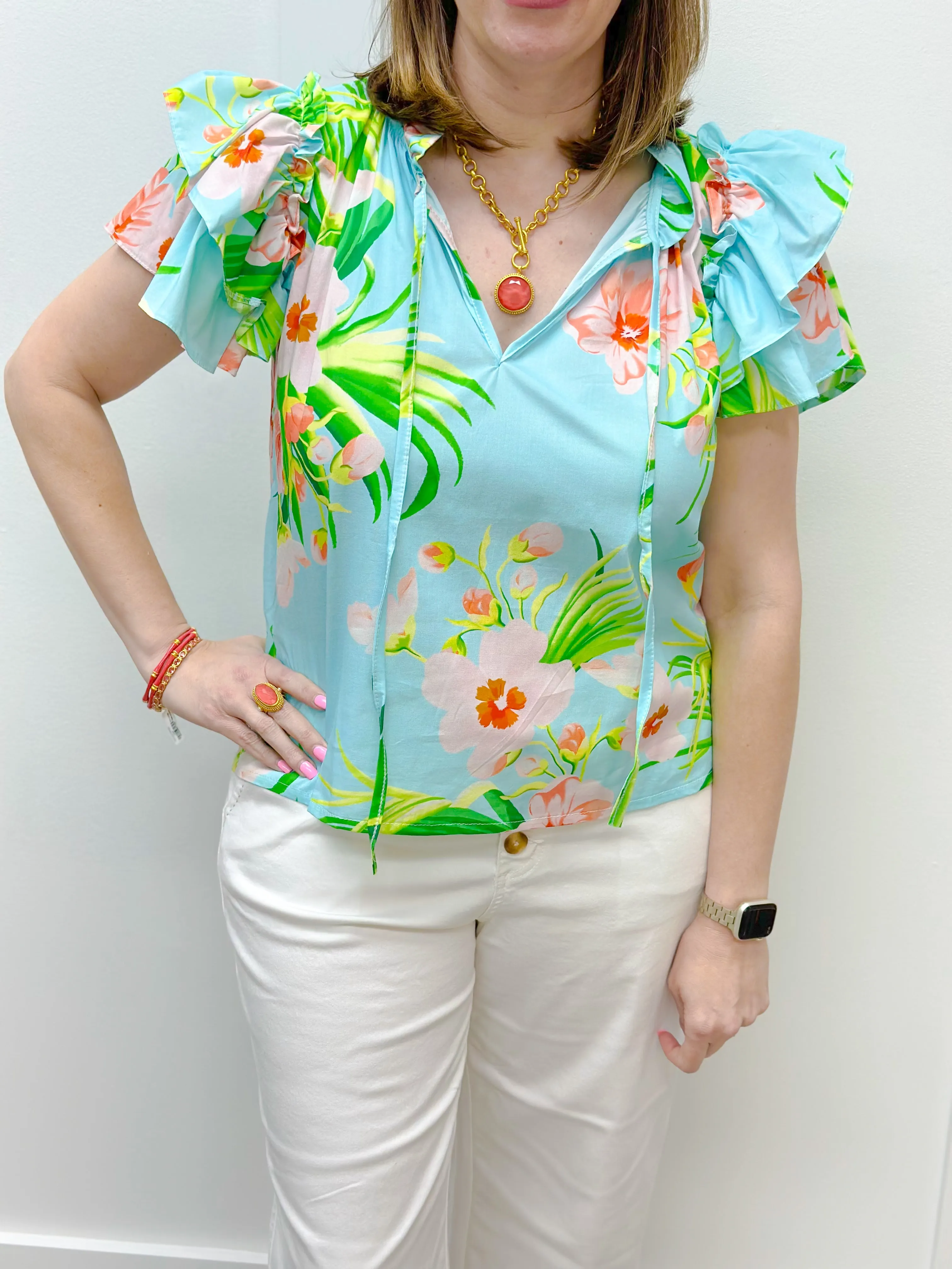Kata Top - Aqua Floral
