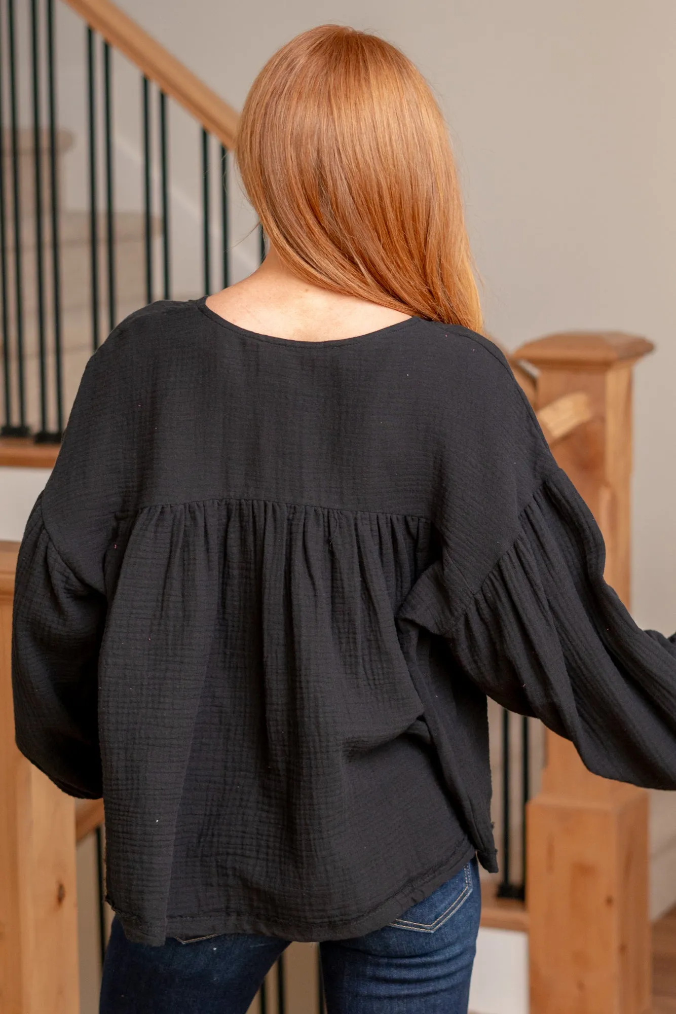 Katherine Shirring Blouse - Black