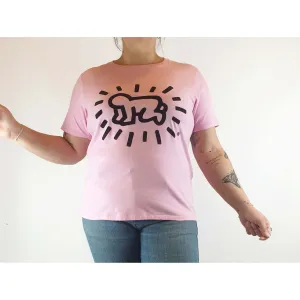 Keith Hans x Uniqlo pre-owned hot pink tee shirt with unique black front print size L (best fits 14)
