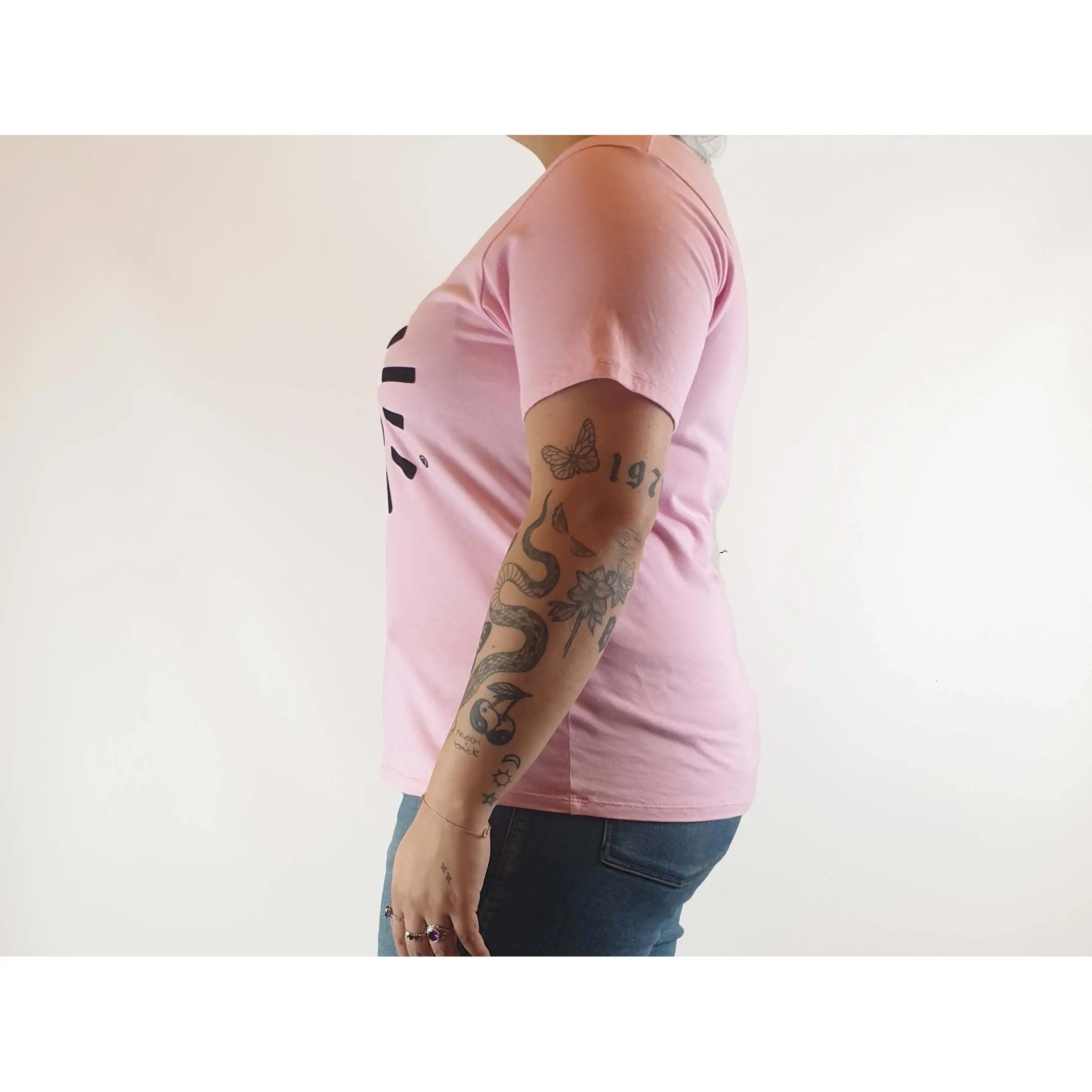 Keith Hans x Uniqlo pre-owned hot pink tee shirt with unique black front print size L (best fits 14)