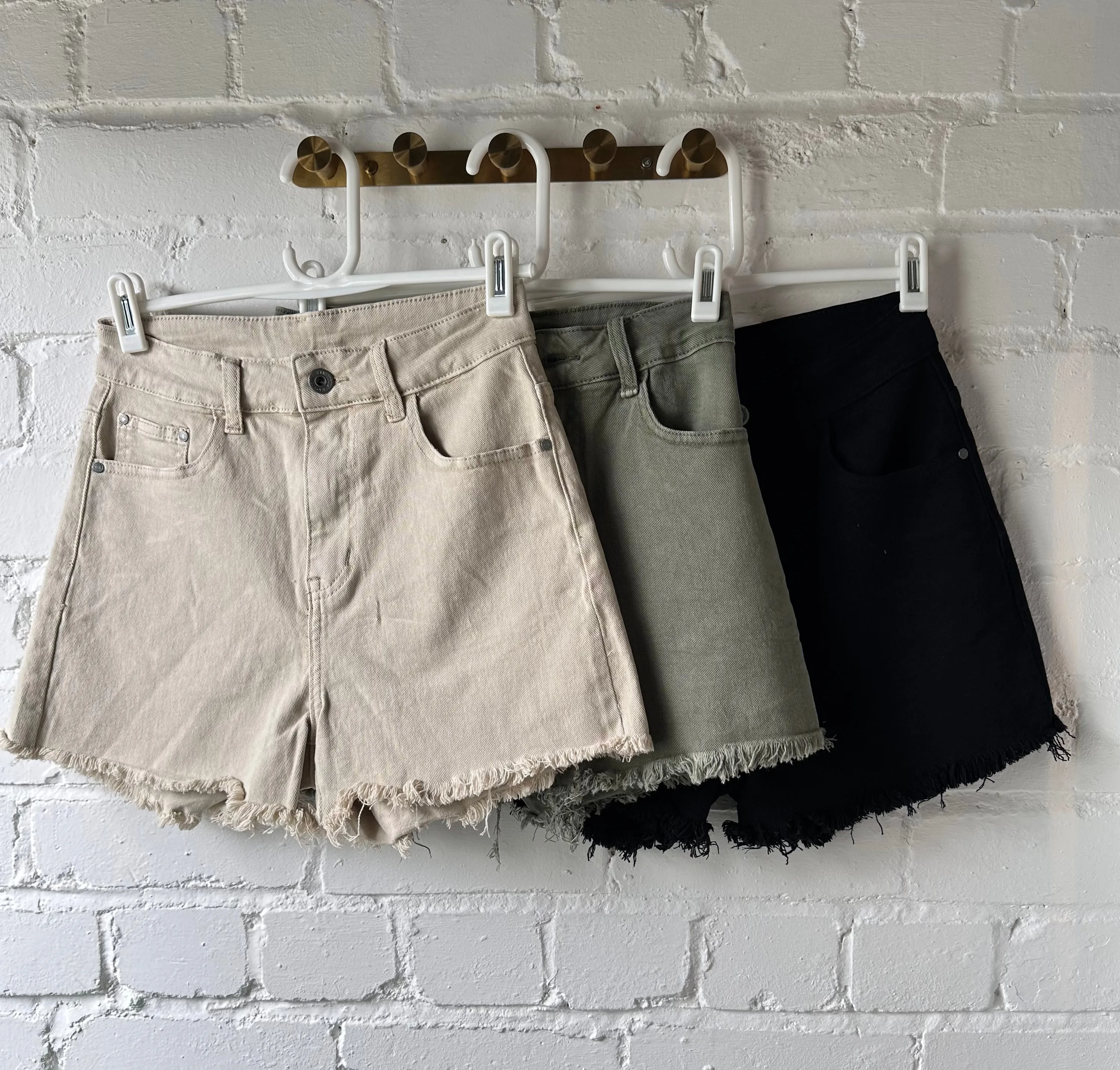 Khaki Cut Off Denim Shorts