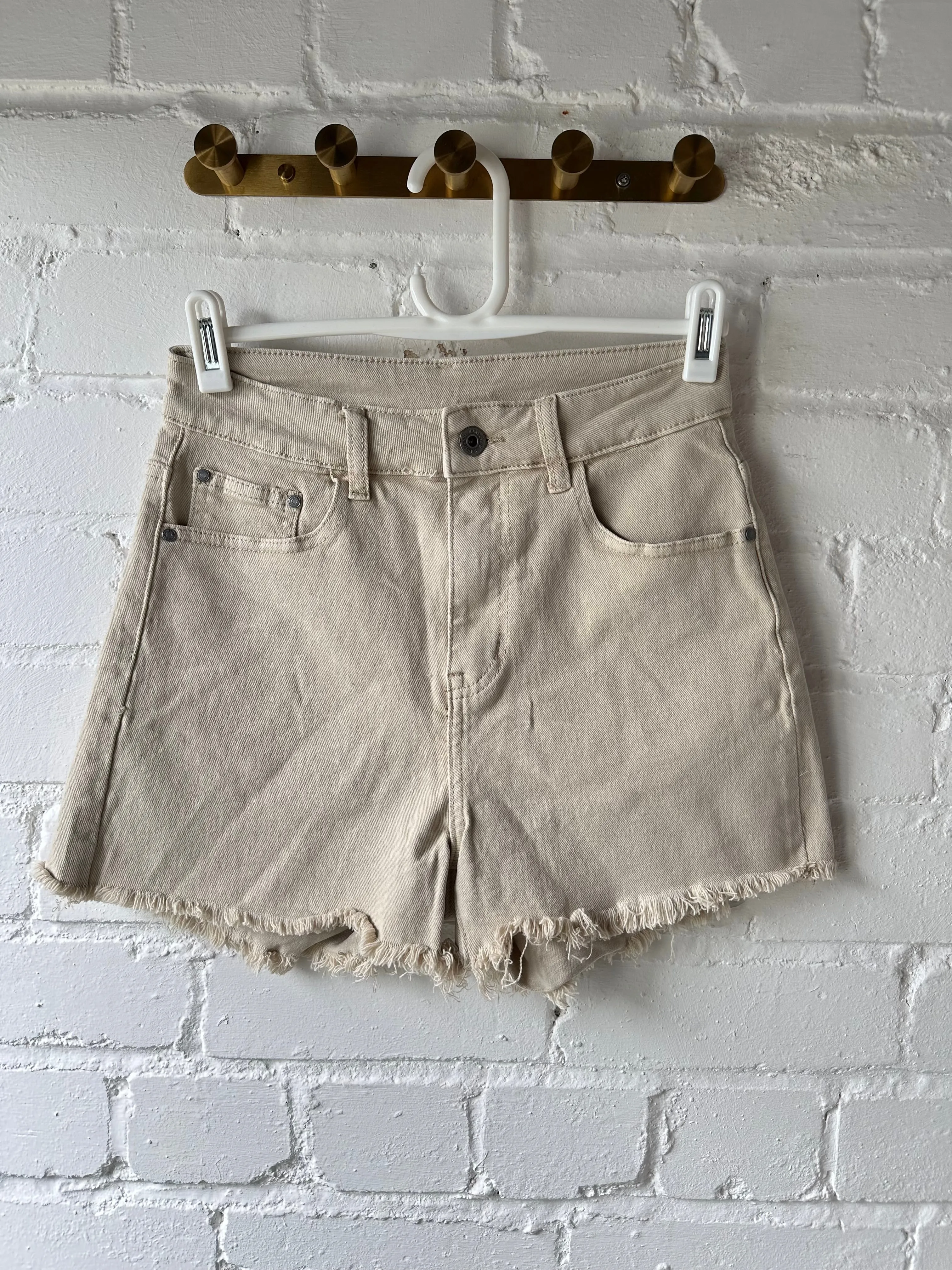 Khaki Cut Off Denim Shorts