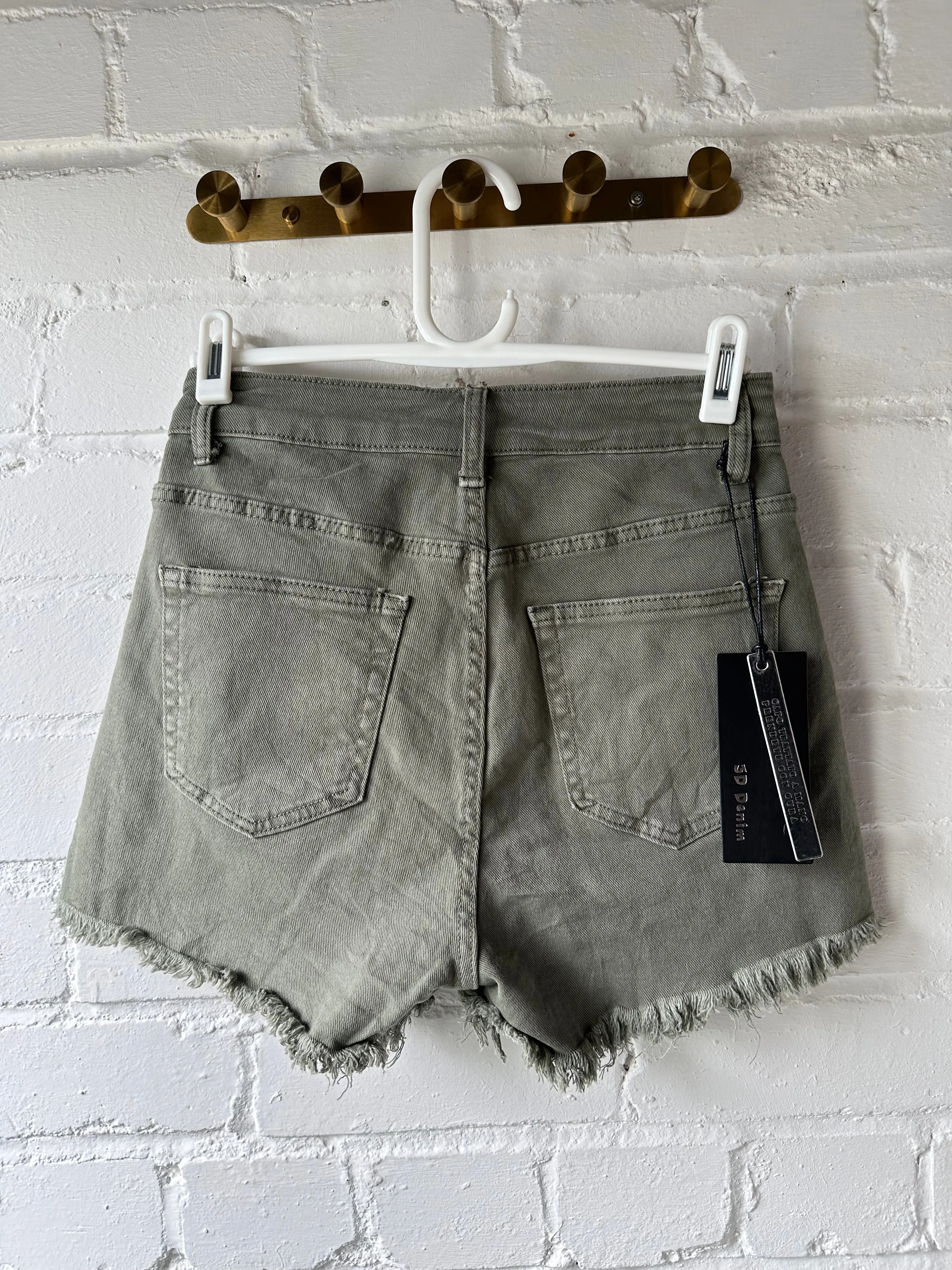 Khaki Cut Off Denim Shorts