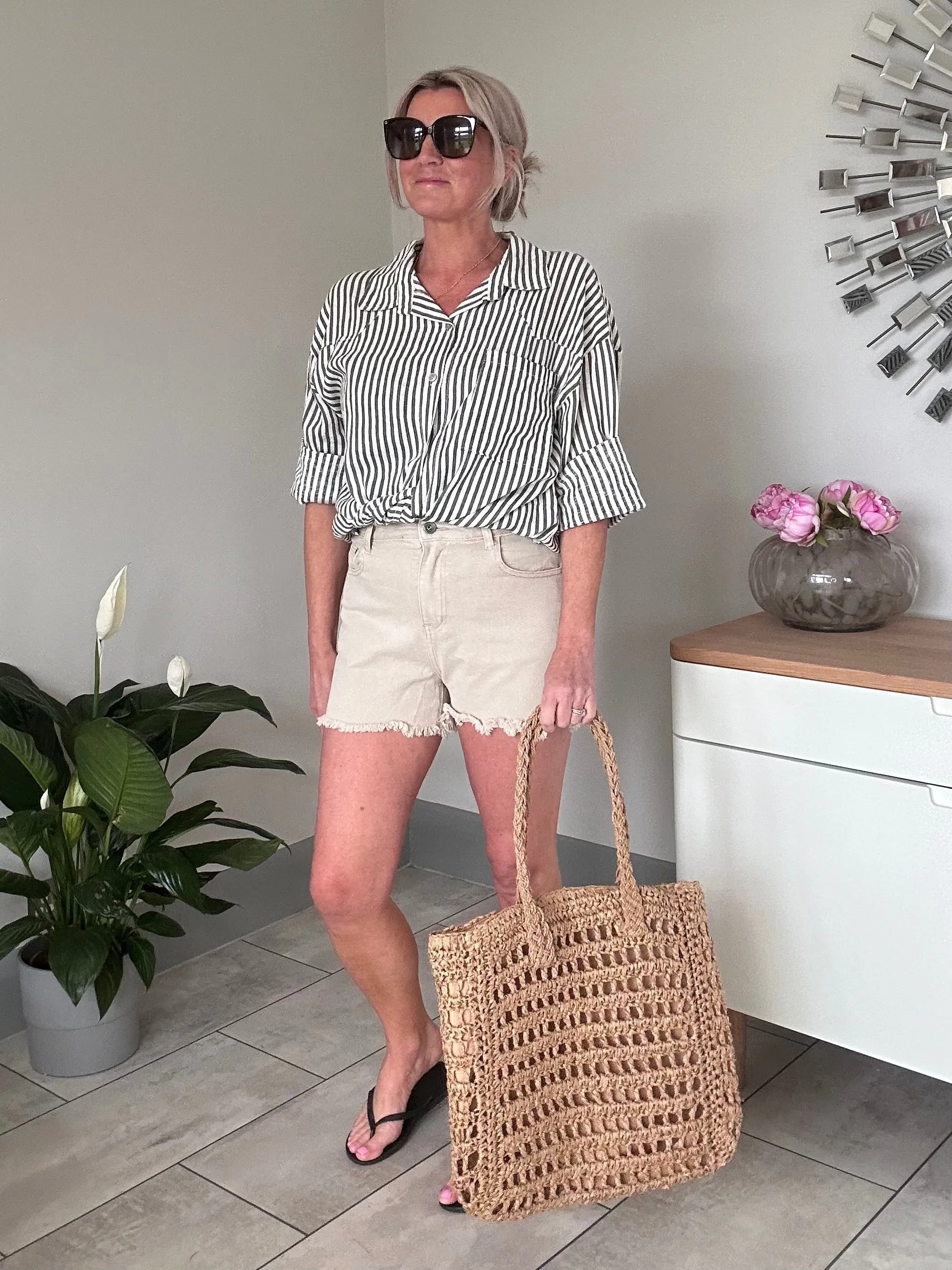 Khaki Cut Off Denim Shorts