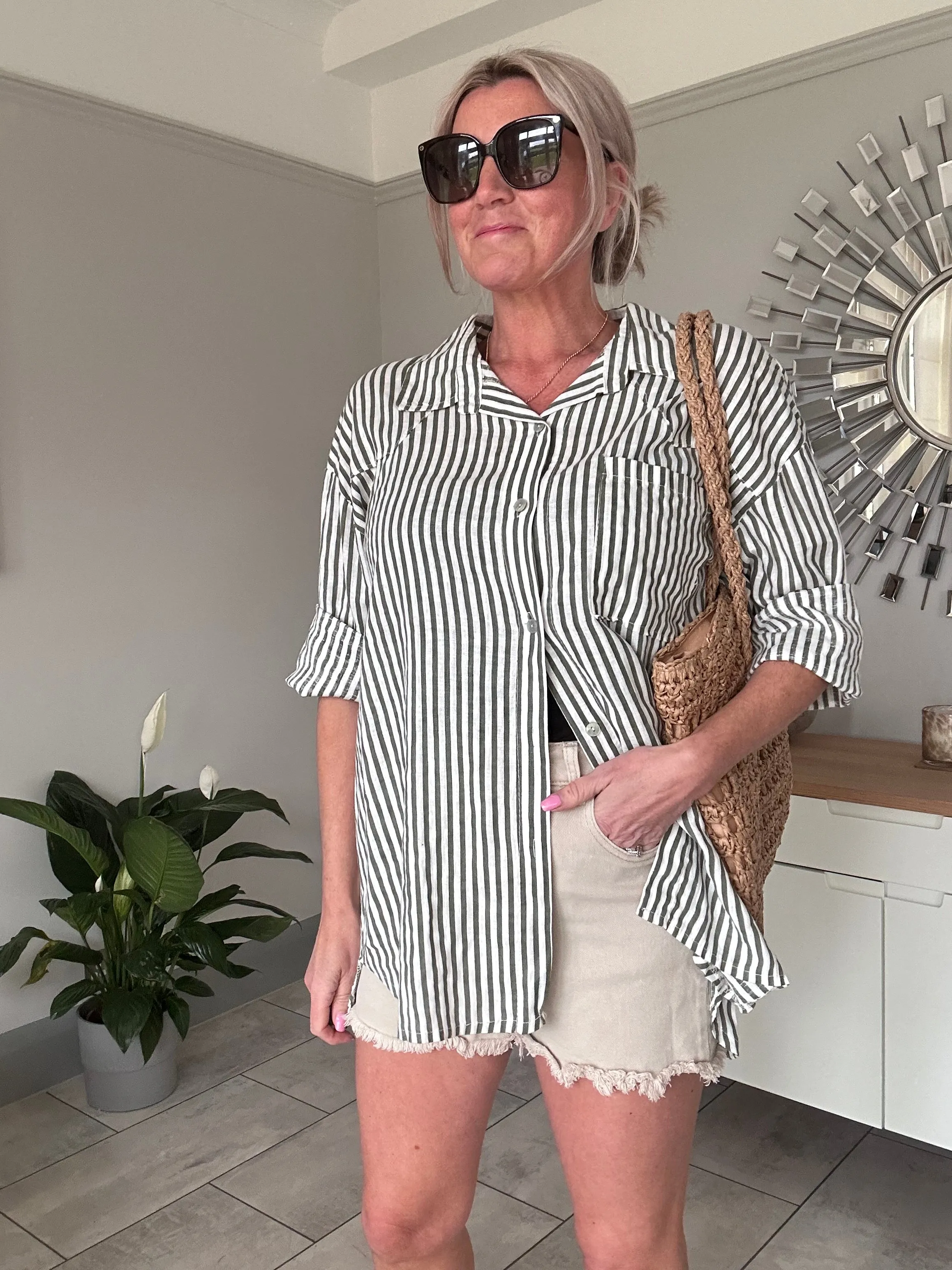 Khaki Cut Off Denim Shorts