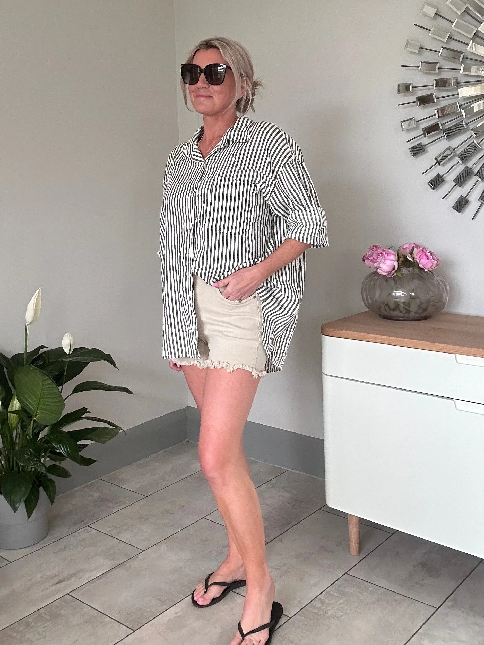 Khaki Cut Off Denim Shorts