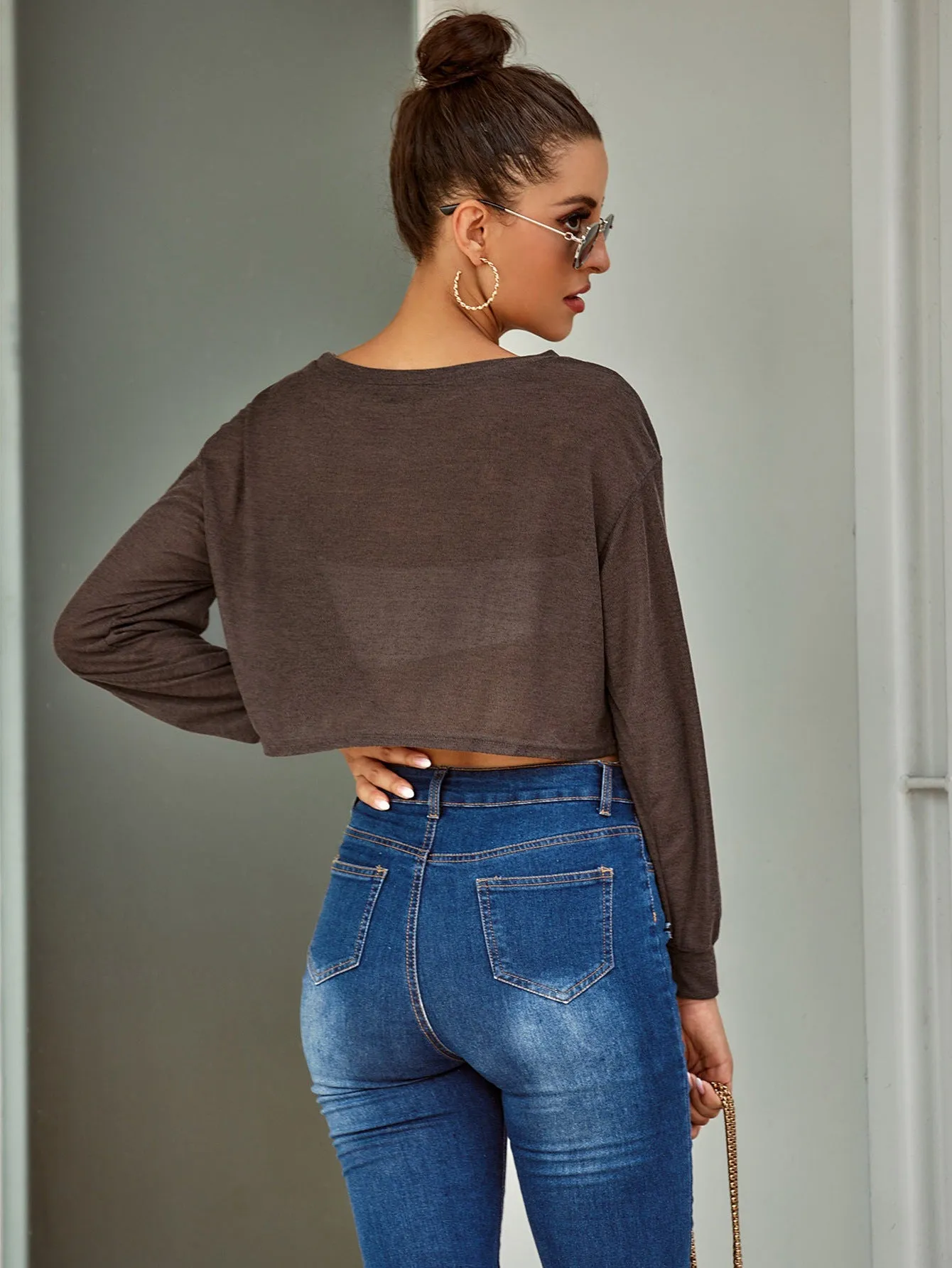 Khaki Drop Shoulder Knit Top