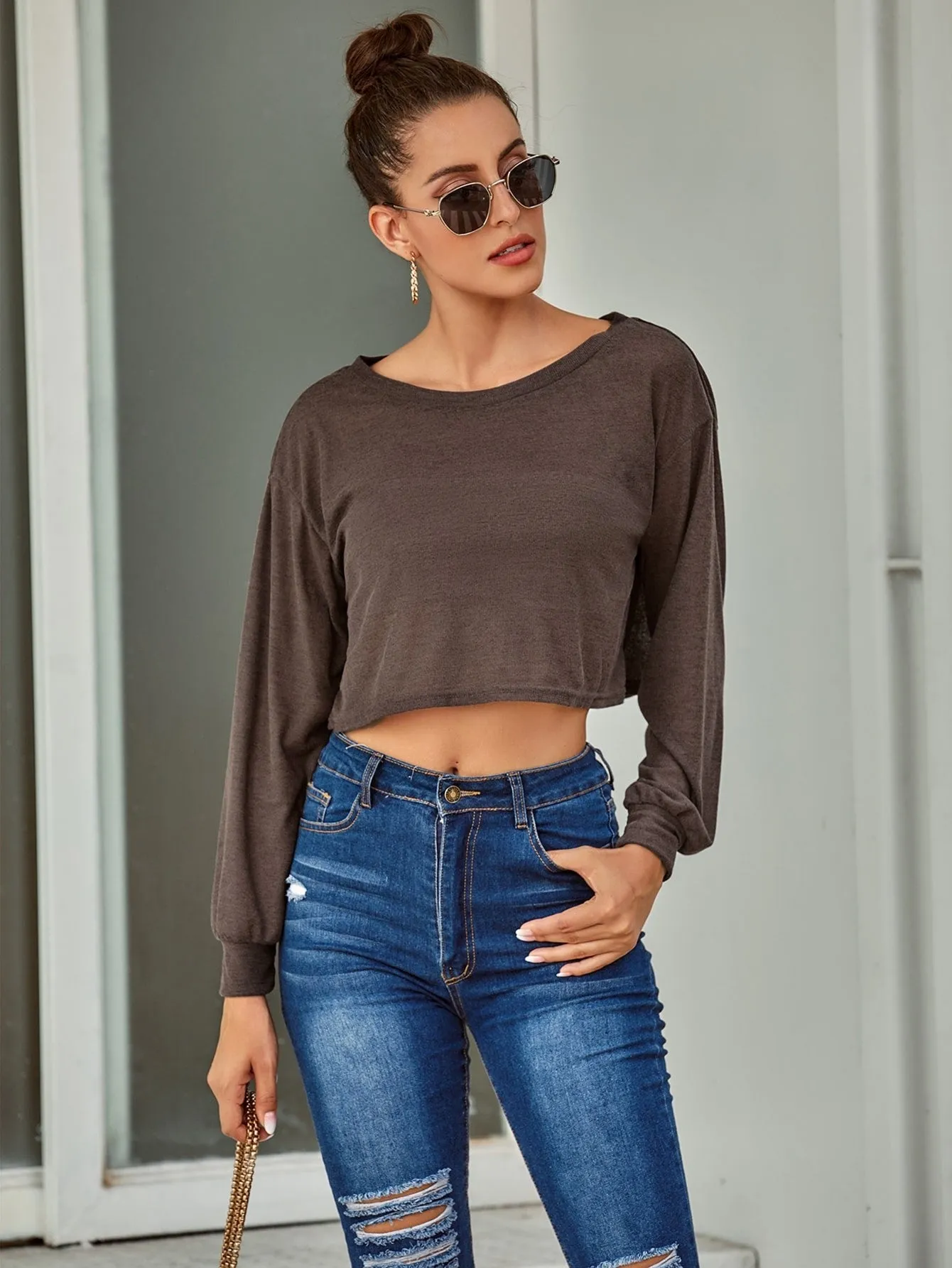 Khaki Drop Shoulder Knit Top