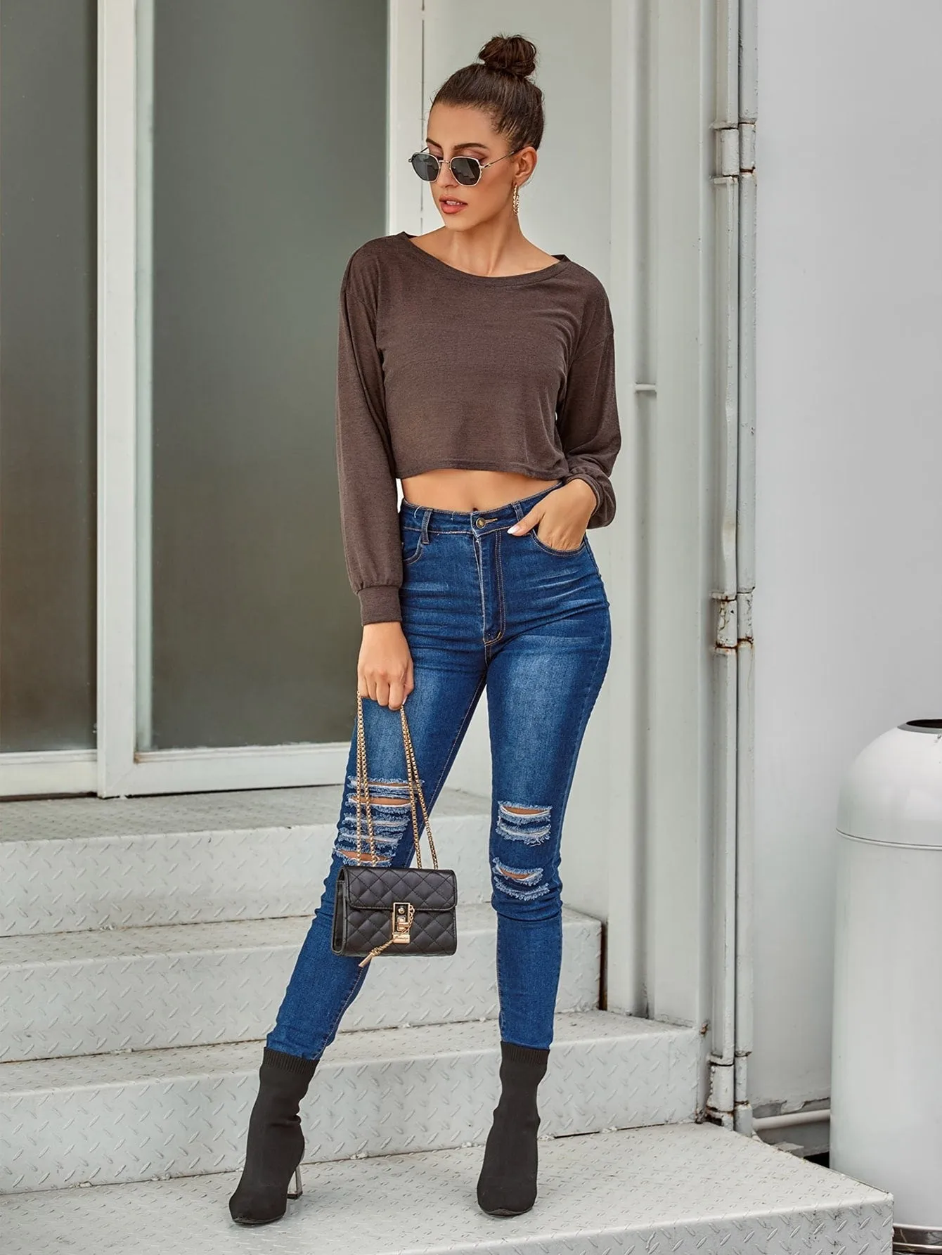 Khaki Drop Shoulder Knit Top