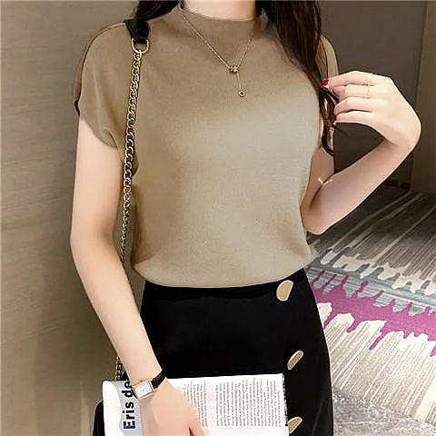 Khaki High Neck Knit Top