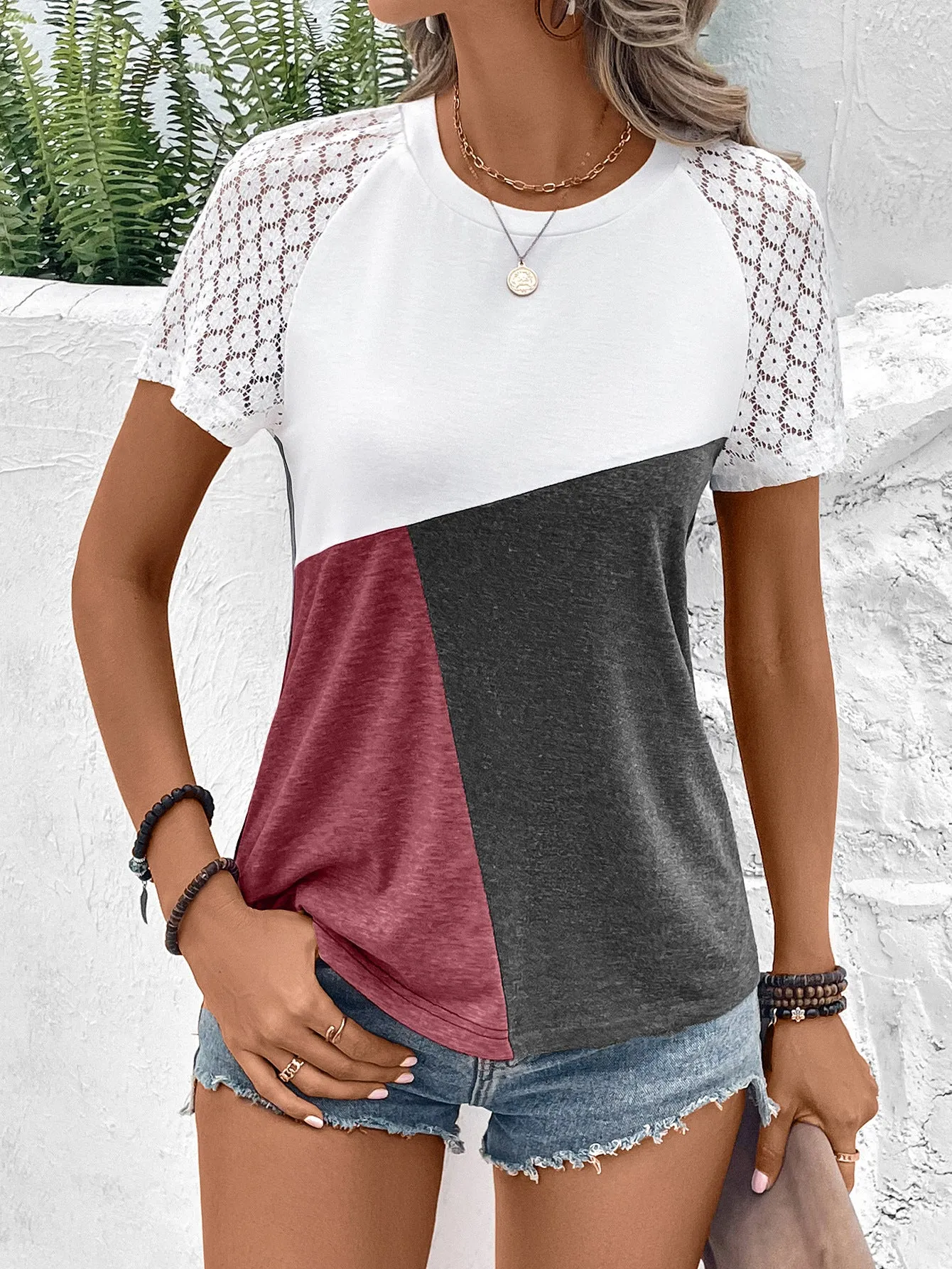 KHD Color Block Raglan Sleeve Round Neck Tee (4 Colors)