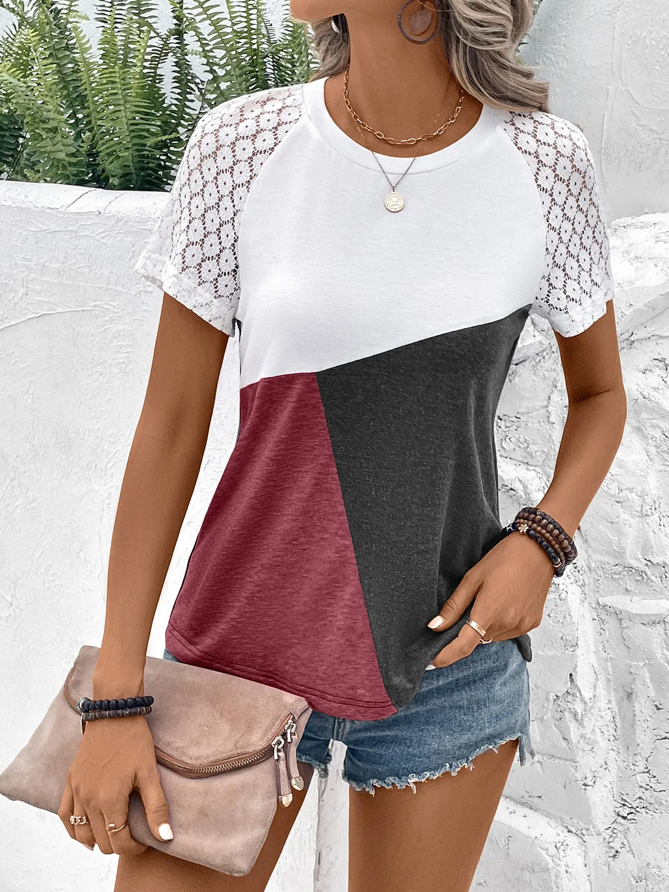 KHD Color Block Raglan Sleeve Round Neck Tee (4 Colors)