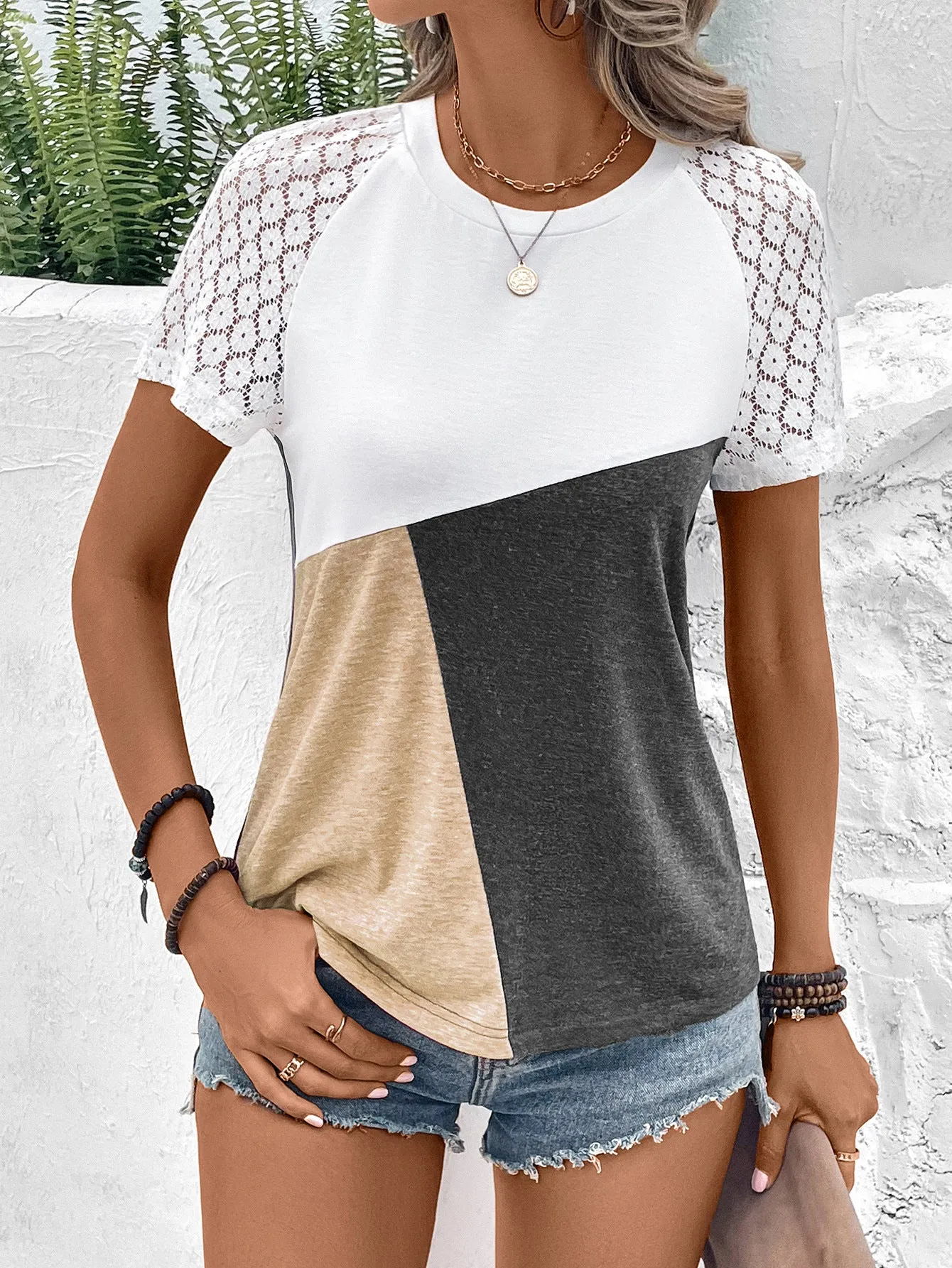 KHD Color Block Raglan Sleeve Round Neck Tee (4 Colors)