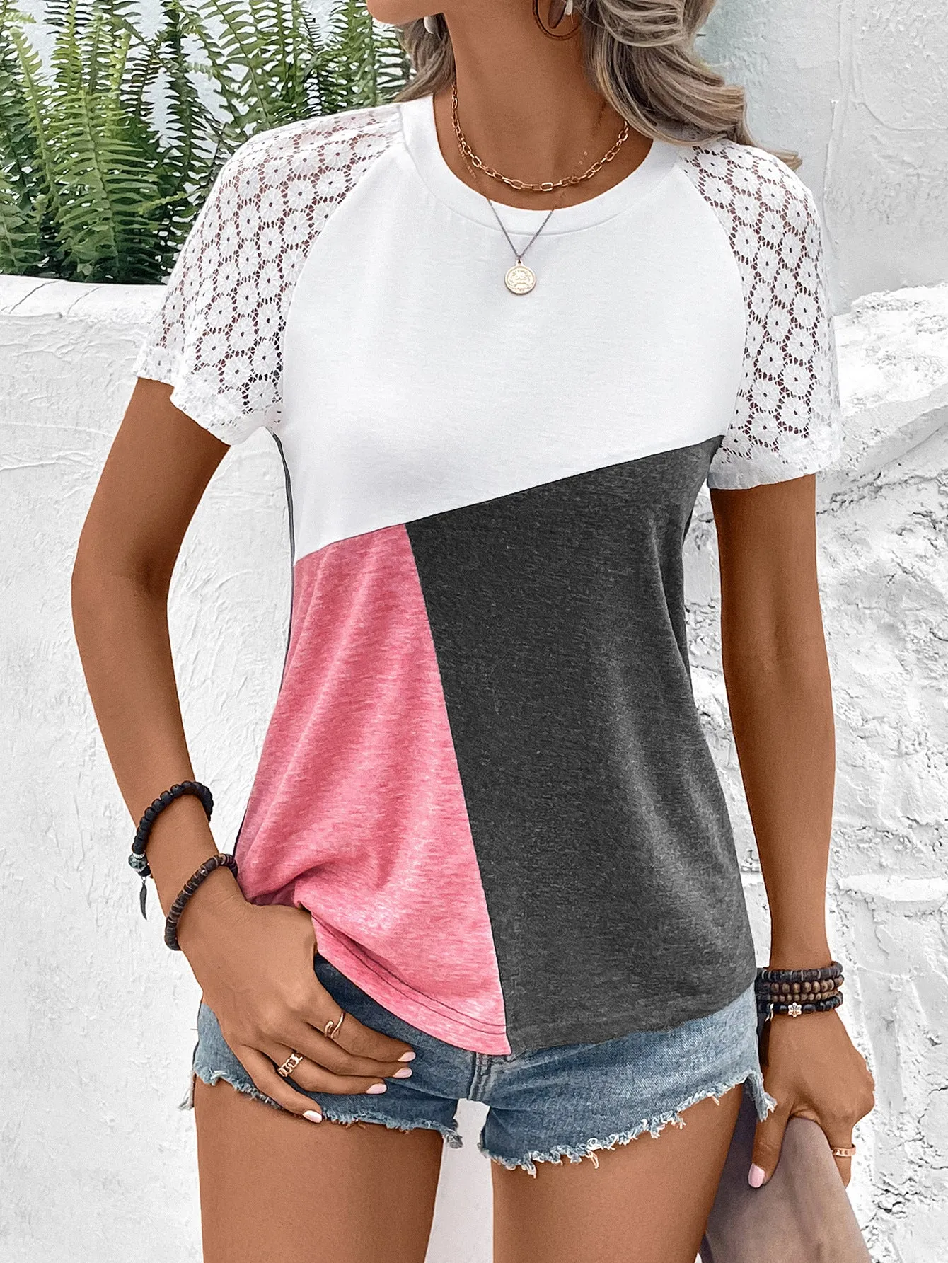 KHD Color Block Raglan Sleeve Round Neck Tee (4 Colors)