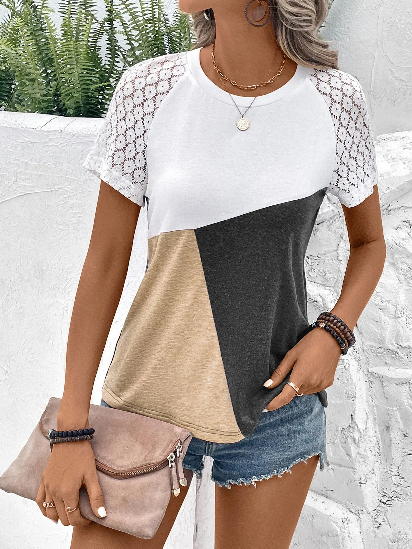 KHD Color Block Raglan Sleeve Round Neck Tee (4 Colors)