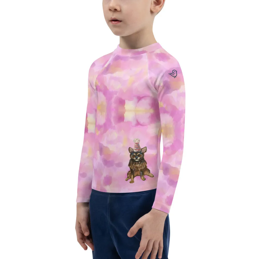 Kids Pink Rash Guard w/ Party Dog