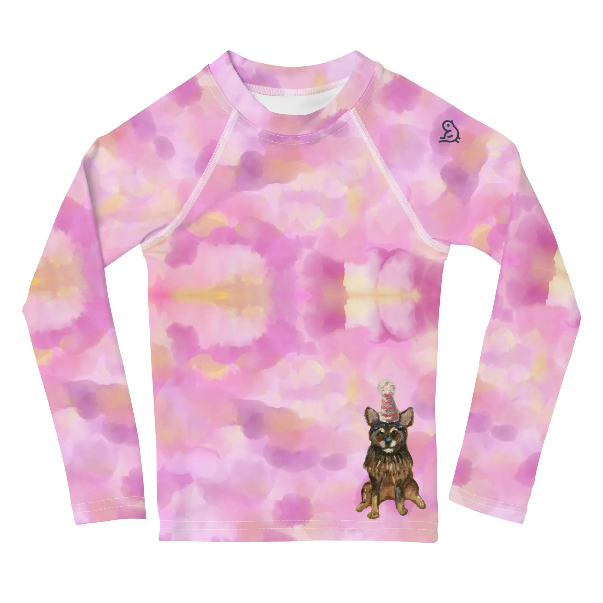 Kids Pink Rash Guard w/ Party Dog