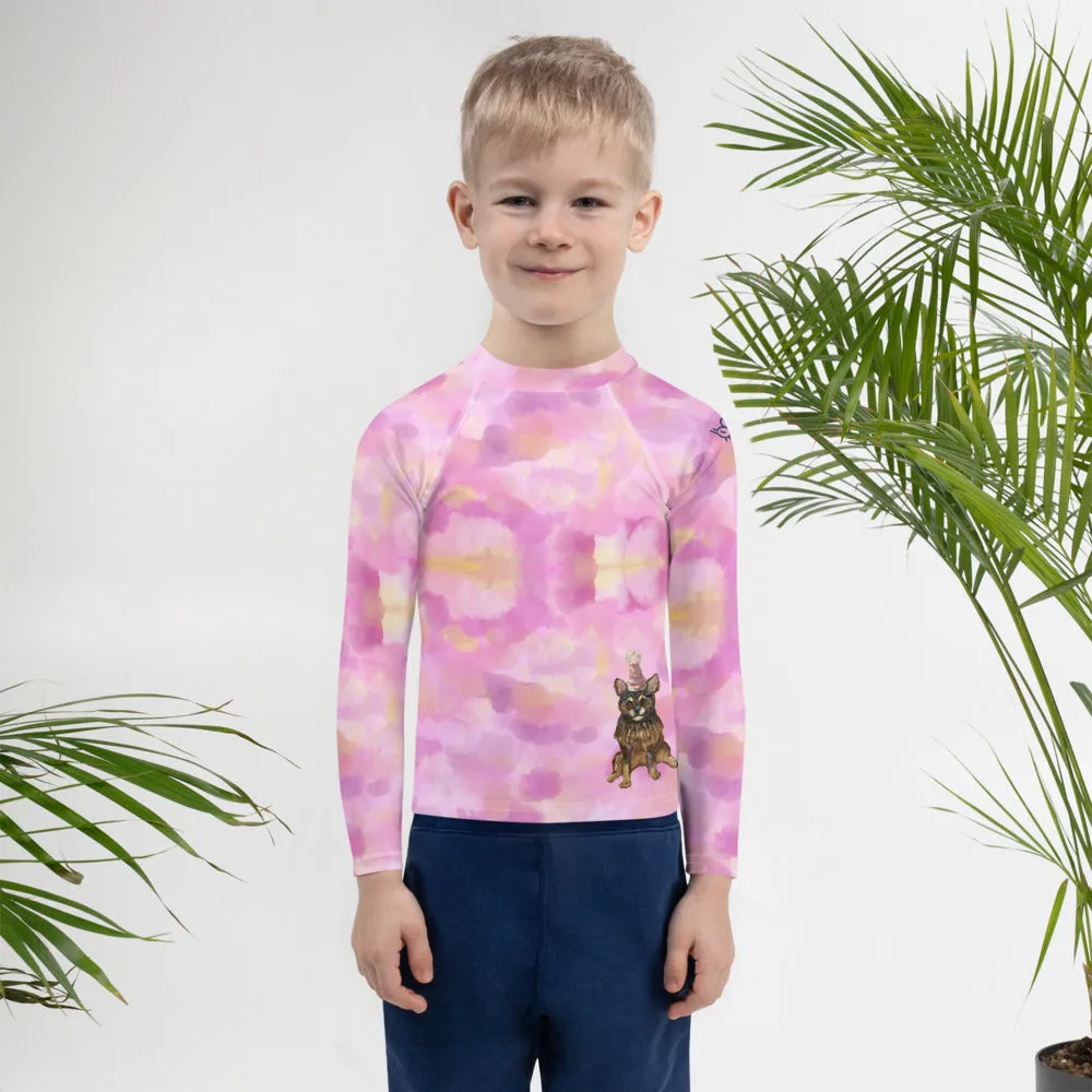 Kids Pink Rash Guard w/ Party Dog