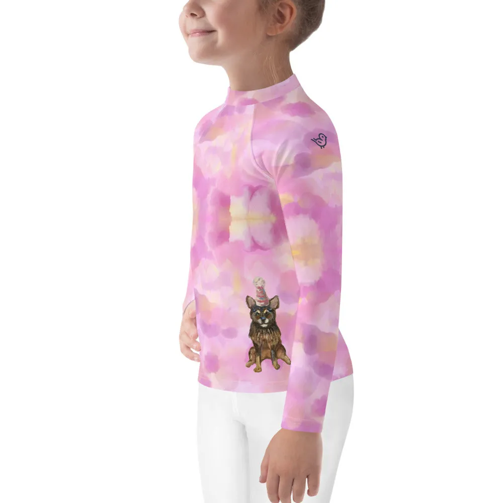 Kids Pink Rash Guard w/ Party Dog