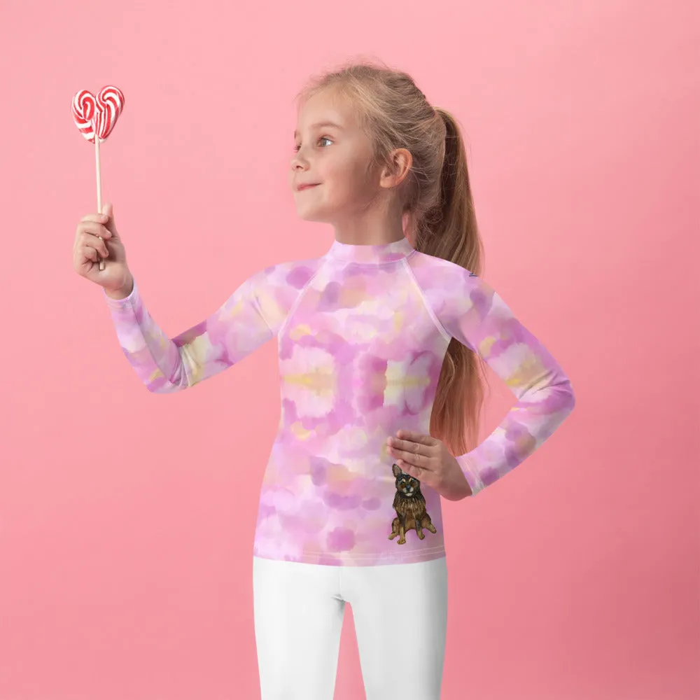 Kids Pink Rash Guard w/ Party Dog