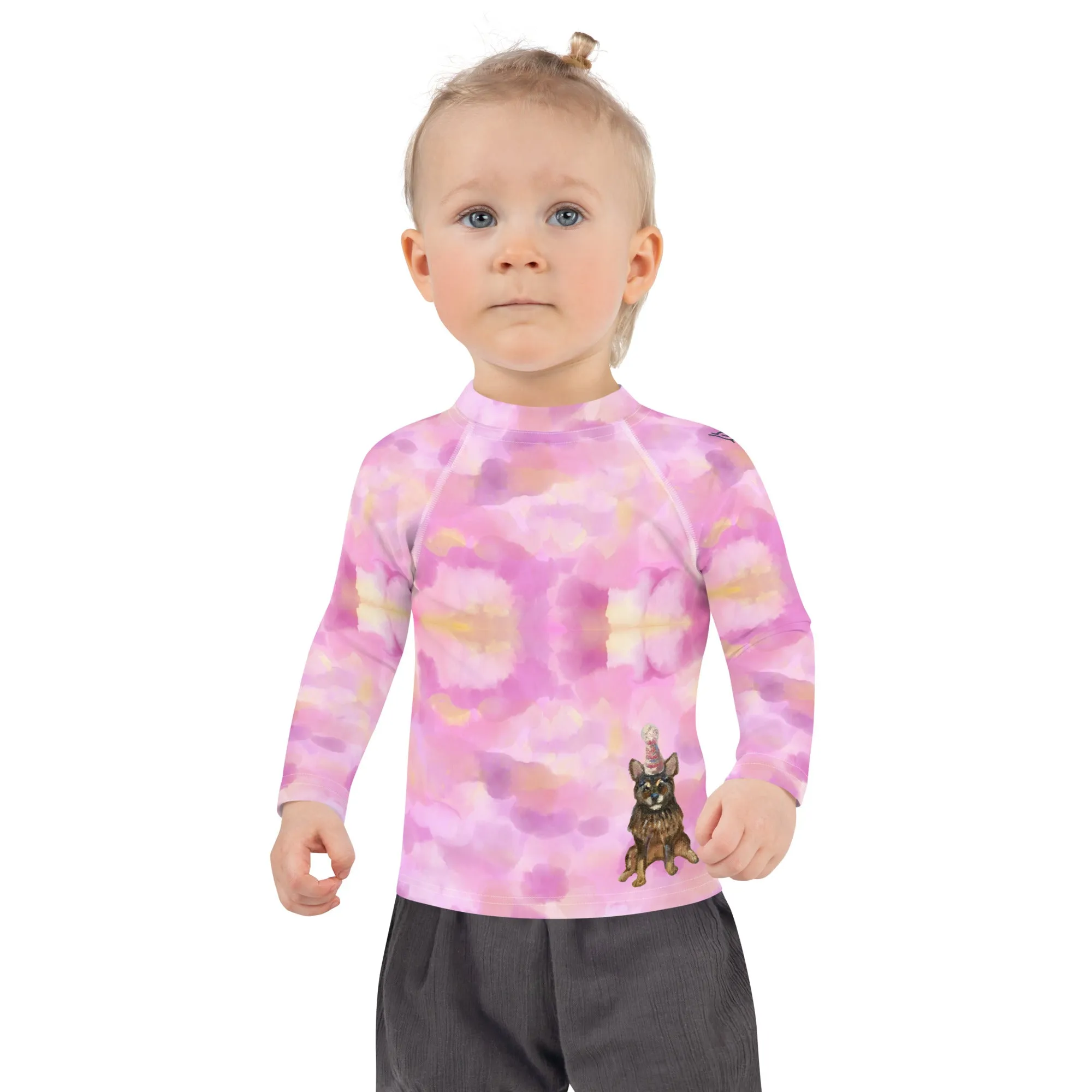 Kids Pink Rash Guard w/ Party Dog