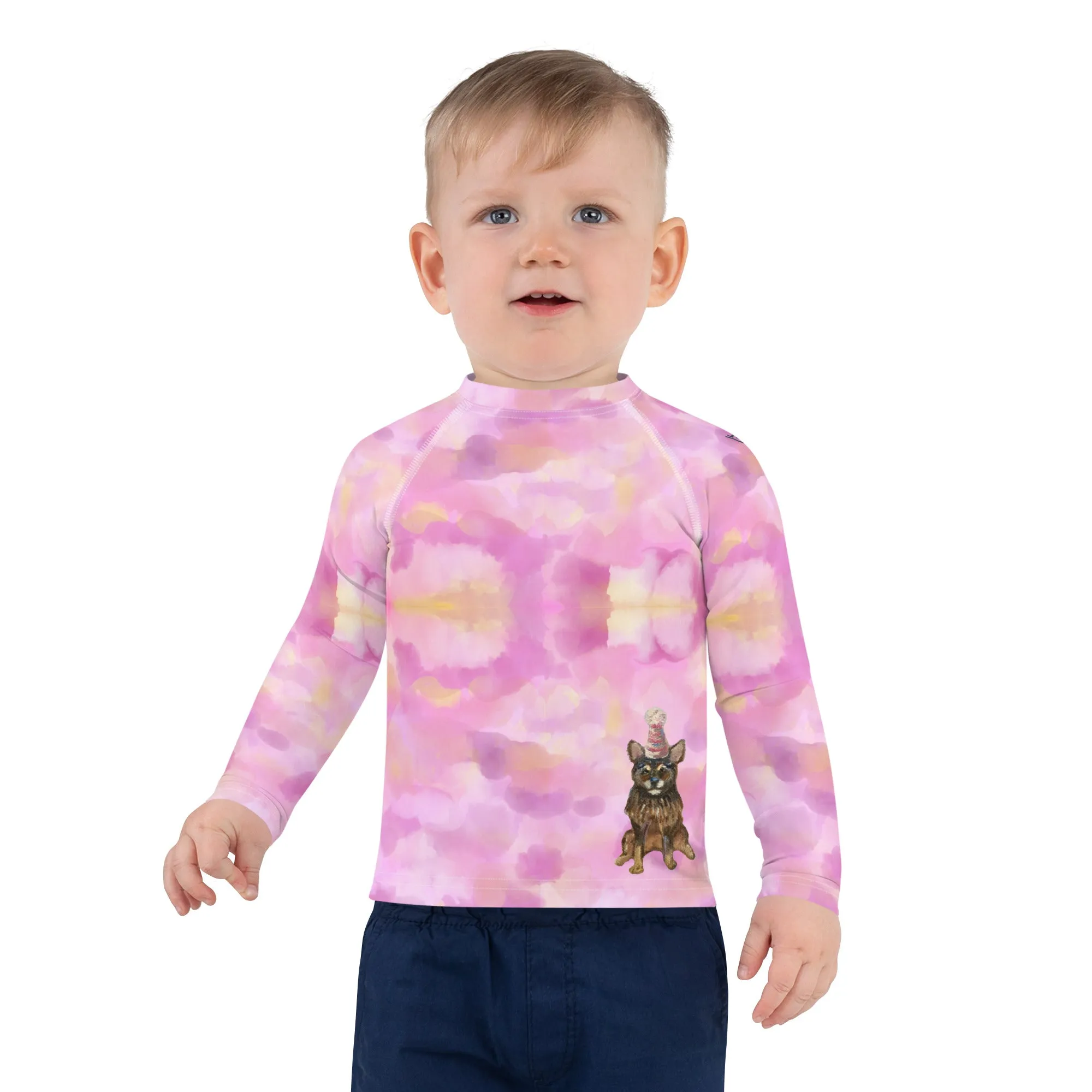 Kids Pink Rash Guard w/ Party Dog