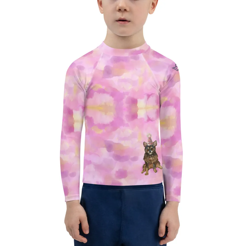 Kids Pink Rash Guard w/ Party Dog