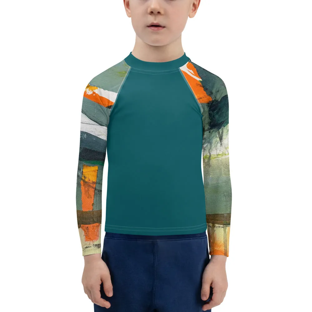 Kids Rash Guard Green/Blue with "Sink or Swim"Arms