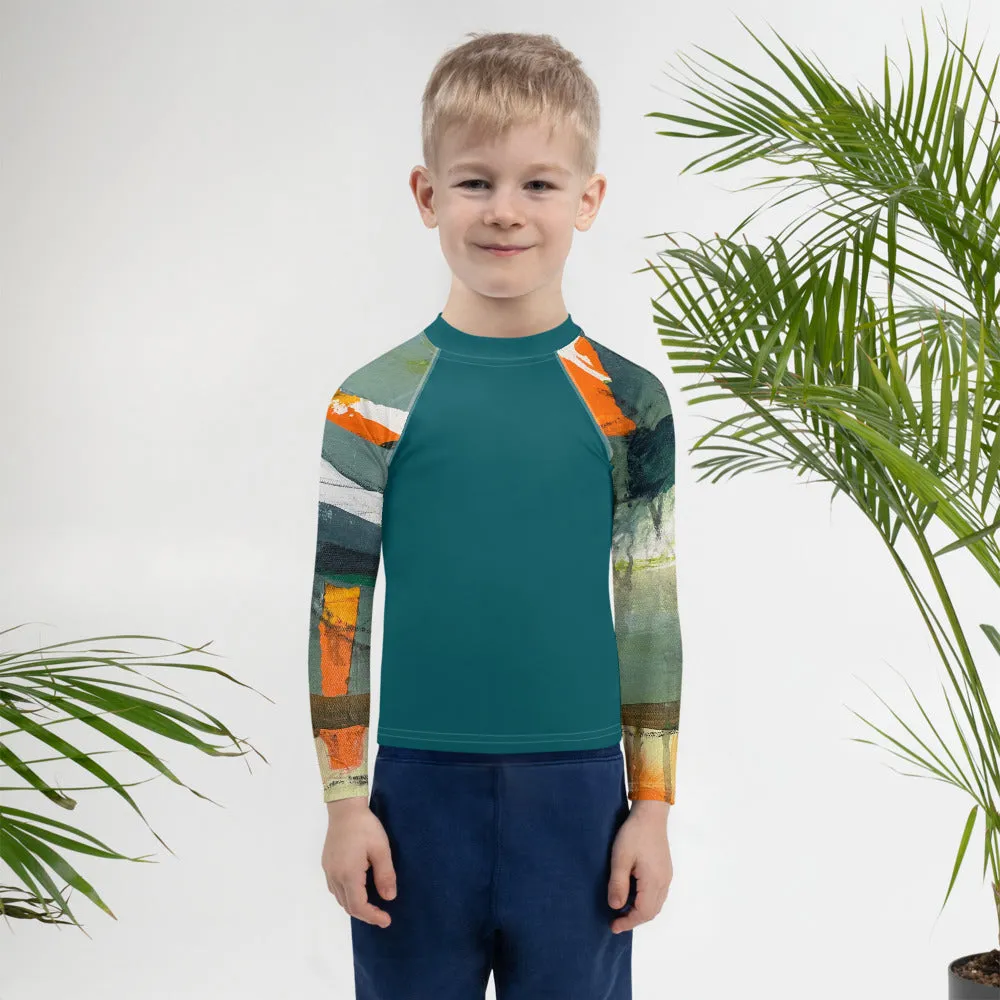 Kids Rash Guard Green/Blue with "Sink or Swim"Arms