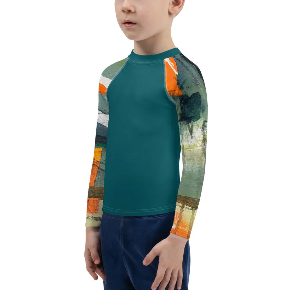 Kids Rash Guard Green/Blue with "Sink or Swim"Arms