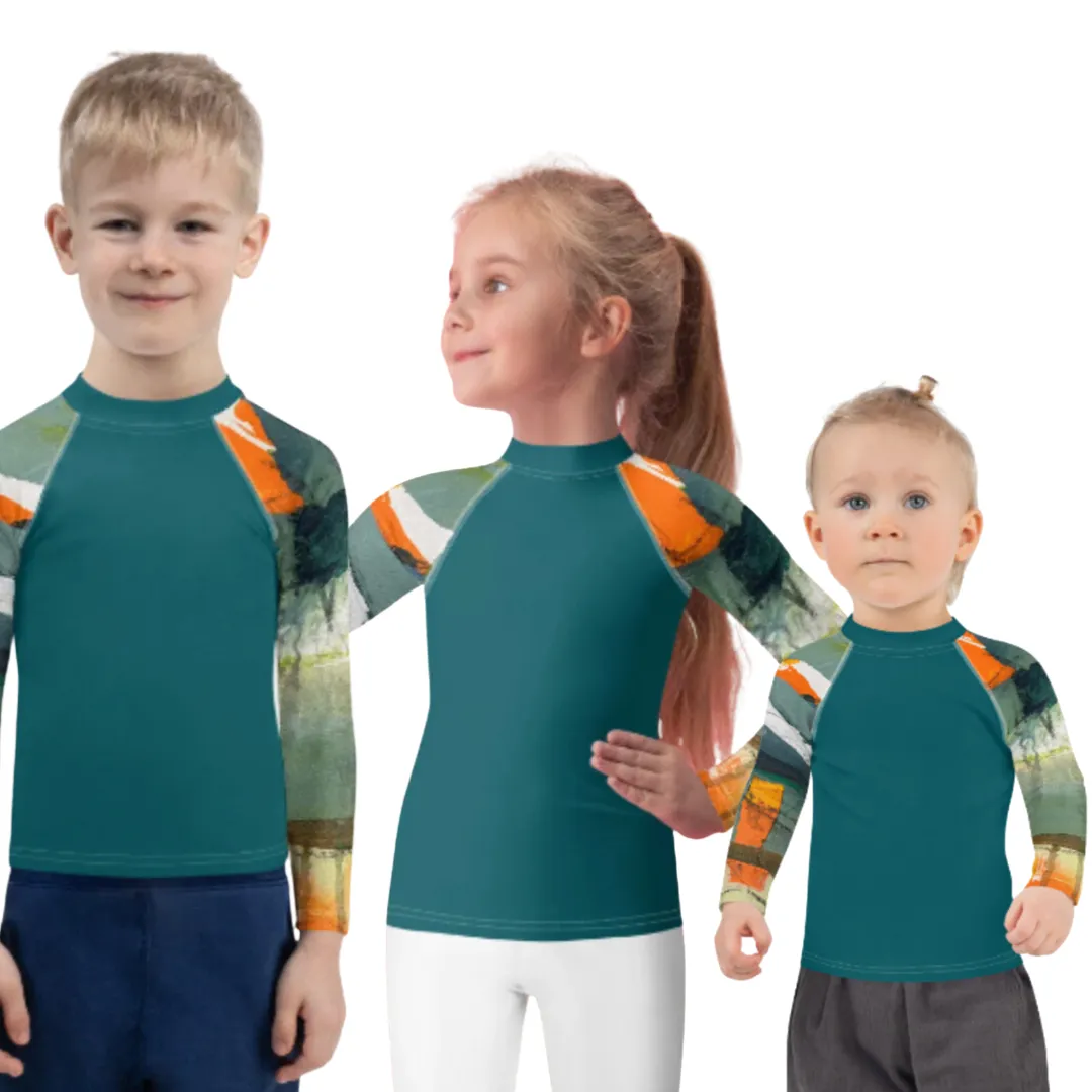 Kids Rash Guard Green/Blue with "Sink or Swim"Arms