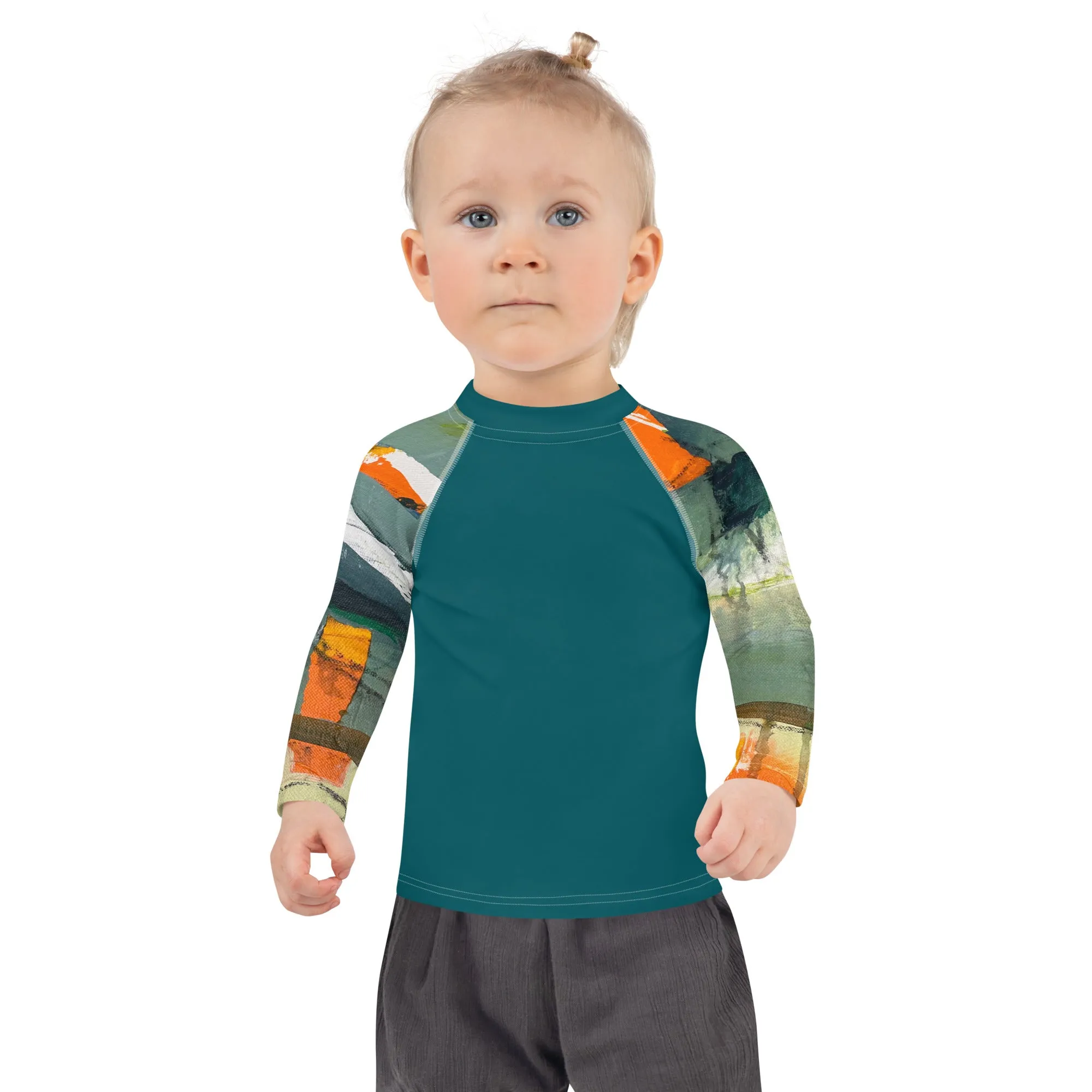 Kids Rash Guard Green/Blue with "Sink or Swim"Arms