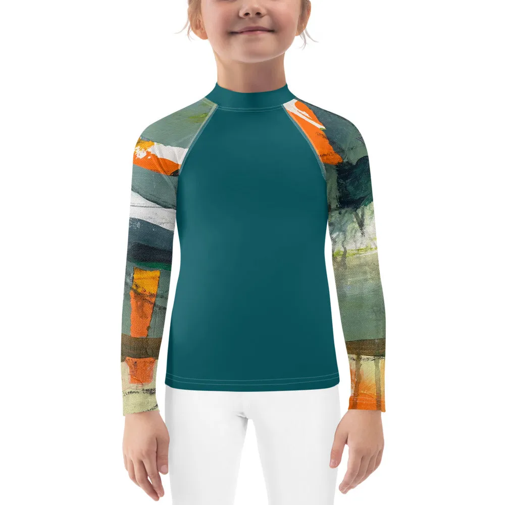 Kids Rash Guard Green/Blue with "Sink or Swim"Arms