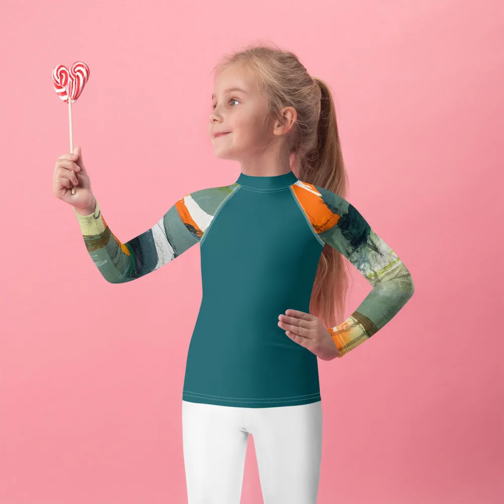 Kids Rash Guard Green/Blue with "Sink or Swim"Arms
