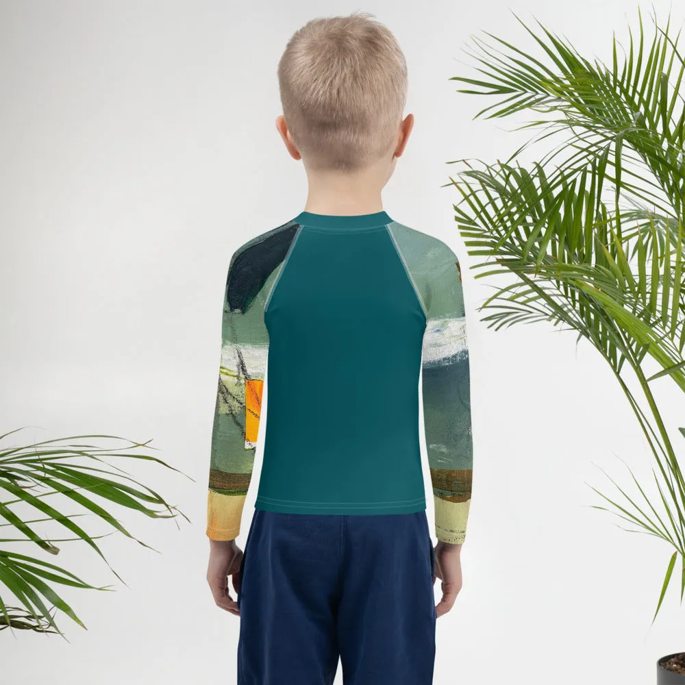 Kids Rash Guard Green/Blue with "Sink or Swim"Arms