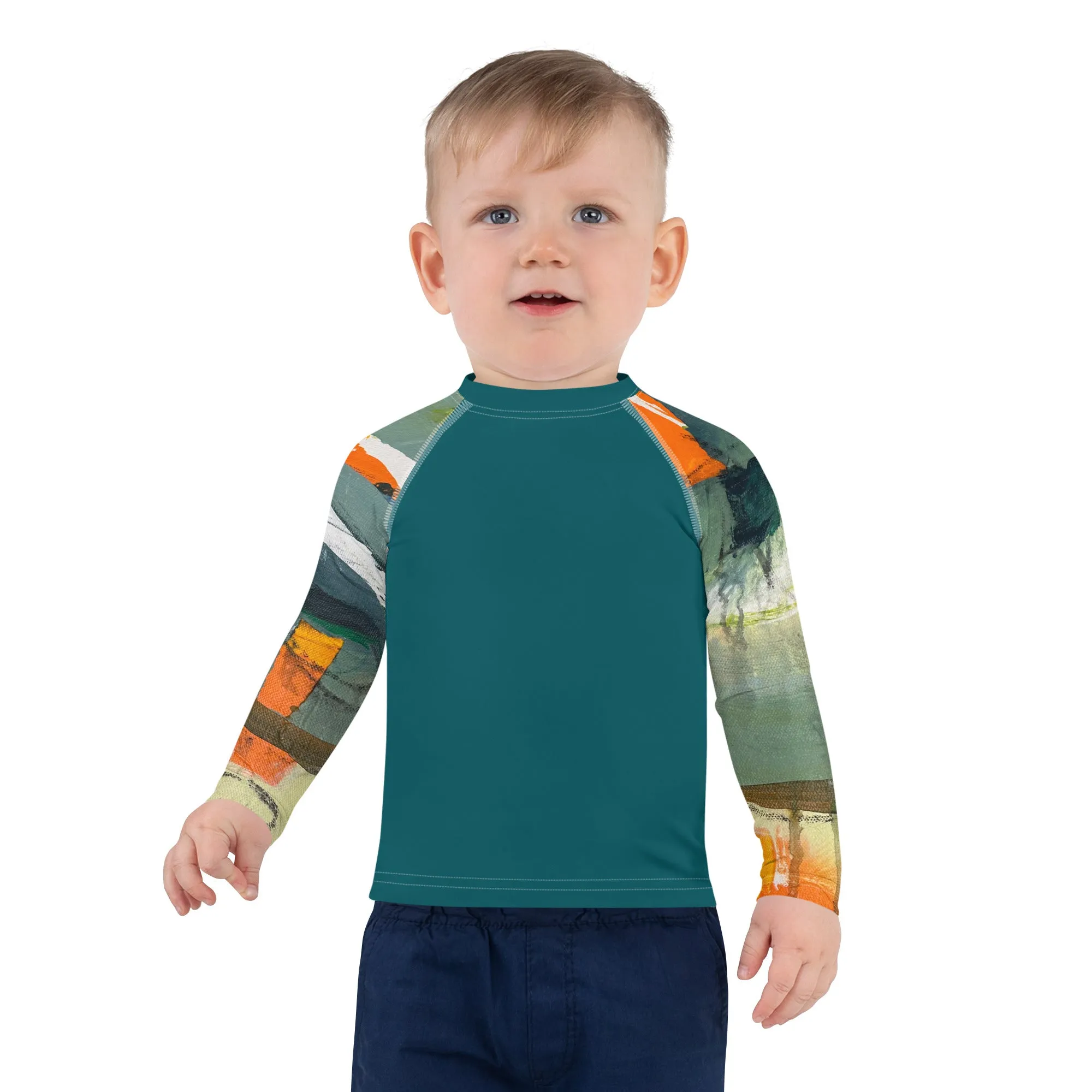 Kids Rash Guard Green/Blue with "Sink or Swim"Arms