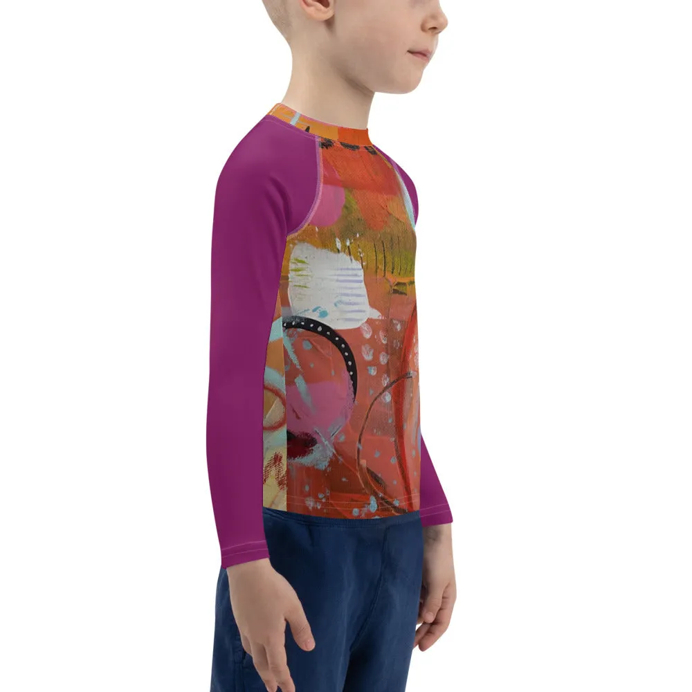 Kids Rash Guard "Circles in the Sand" with Purple Arms