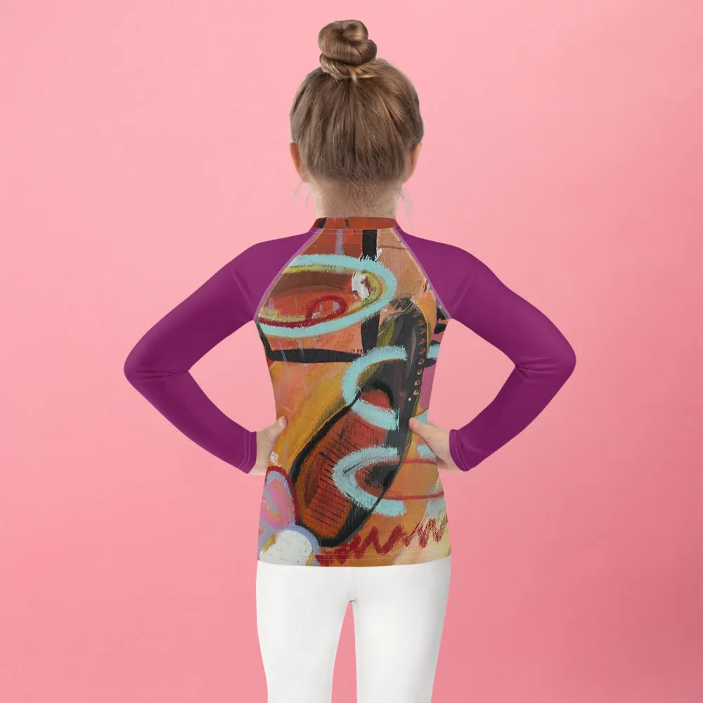 Kids Rash Guard "Circles in the Sand" with Purple Arms