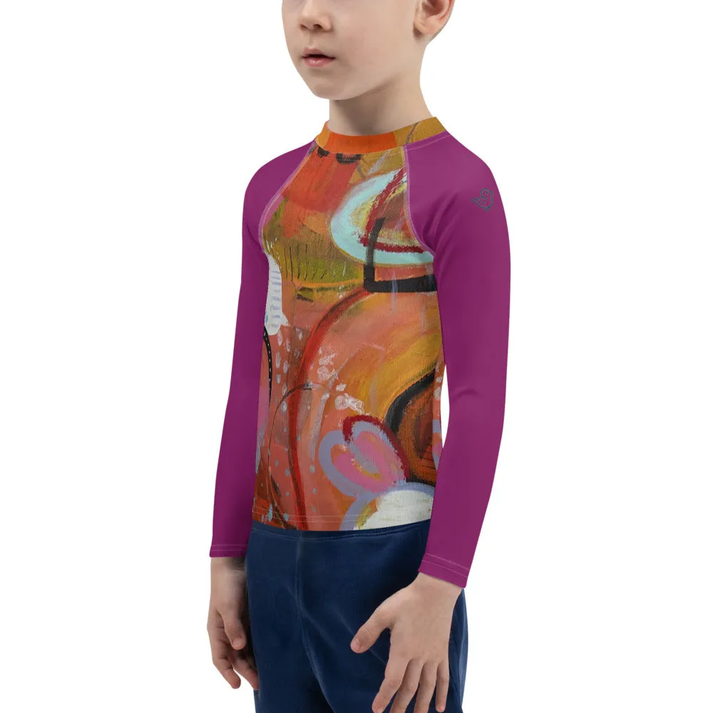 Kids Rash Guard "Circles in the Sand" with Purple Arms