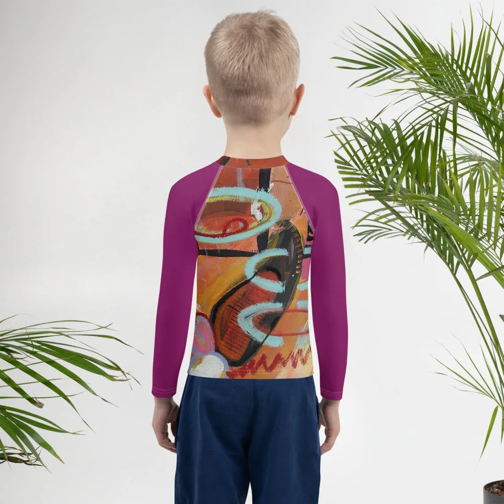 Kids Rash Guard "Circles in the Sand" with Purple Arms