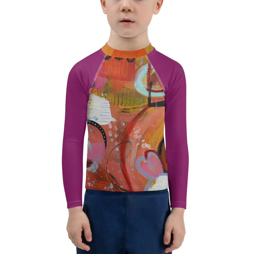 Kids Rash Guard "Circles in the Sand" with Purple Arms