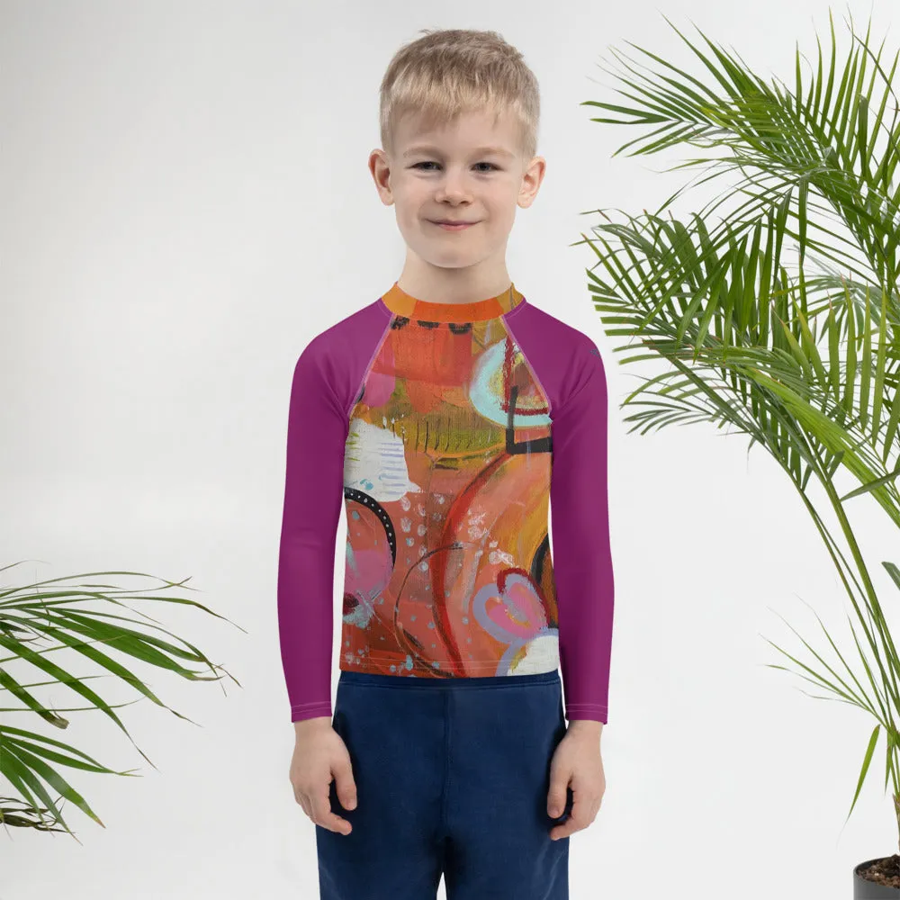 Kids Rash Guard "Circles in the Sand" with Purple Arms