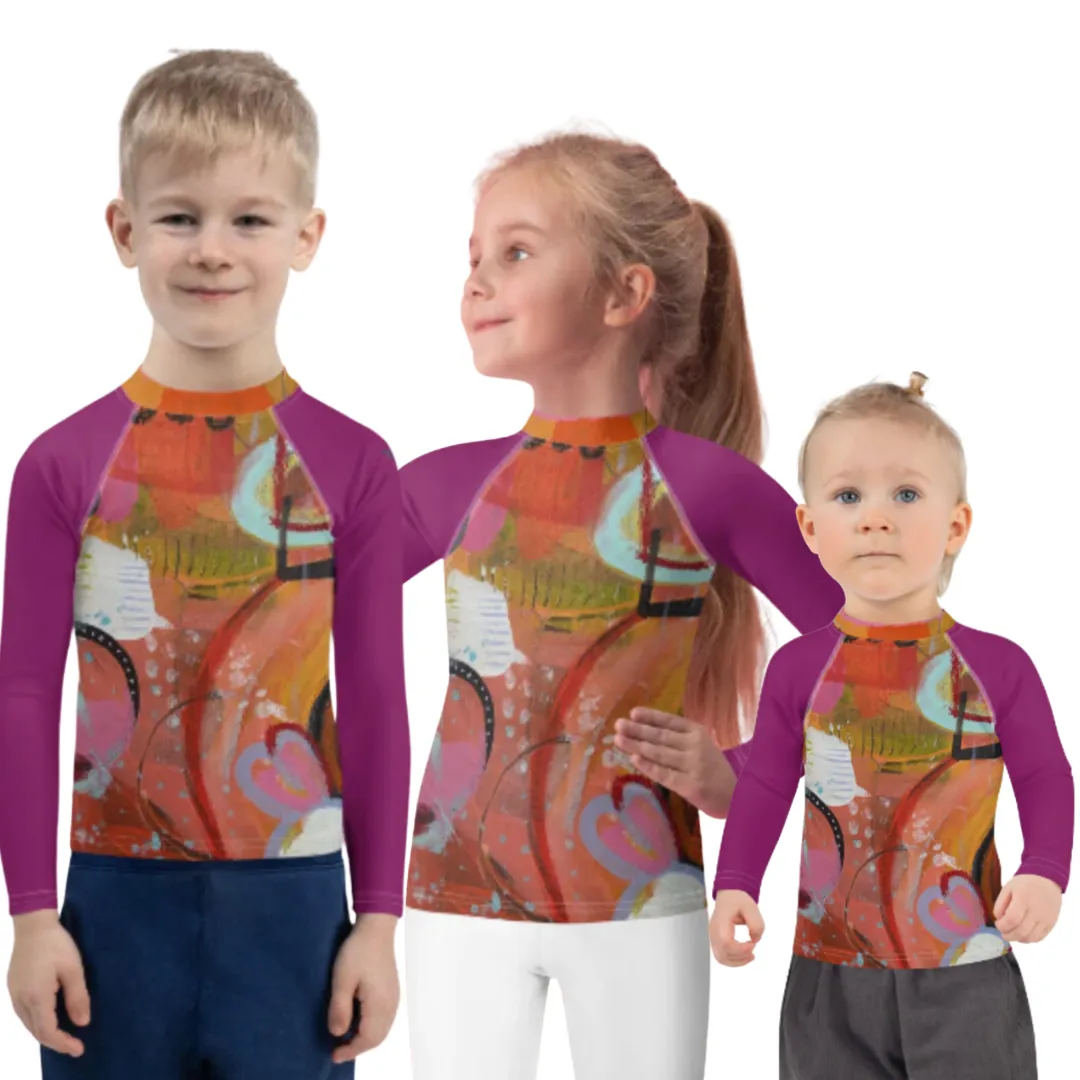 Kids Rash Guard "Circles in the Sand" with Purple Arms