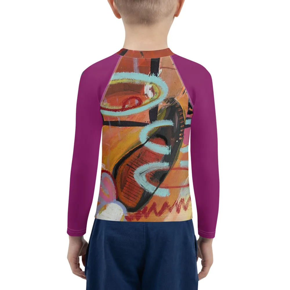 Kids Rash Guard "Circles in the Sand" with Purple Arms