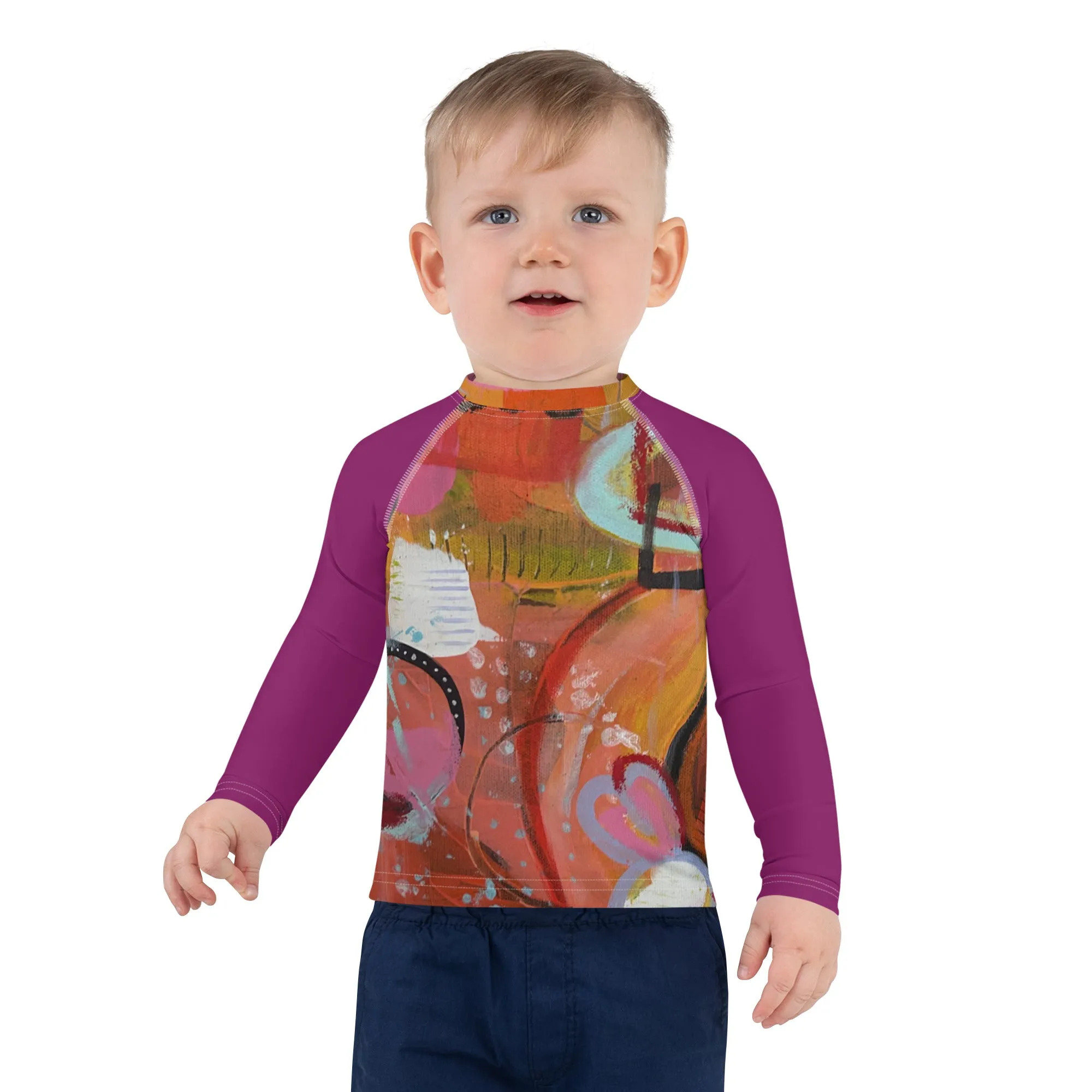 Kids Rash Guard "Circles in the Sand" with Purple Arms