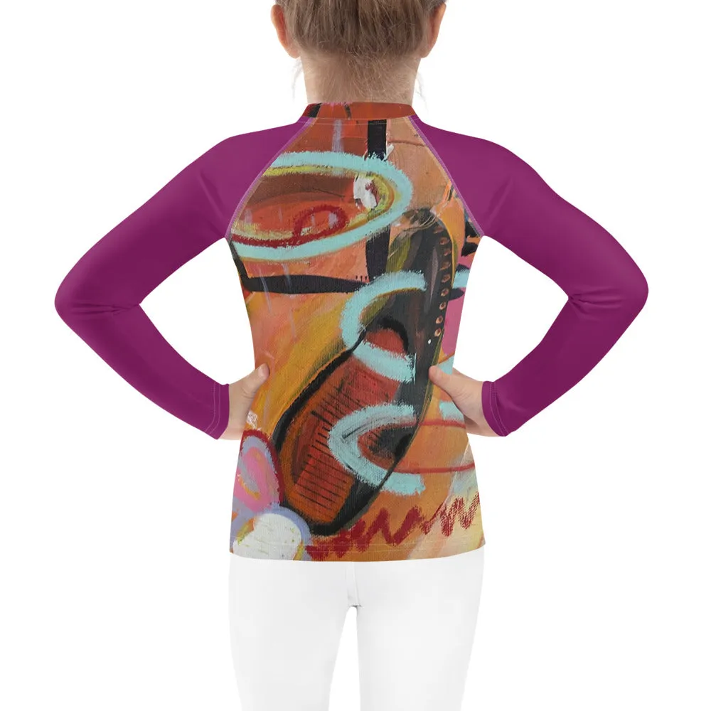 Kids Rash Guard "Circles in the Sand" with Purple Arms