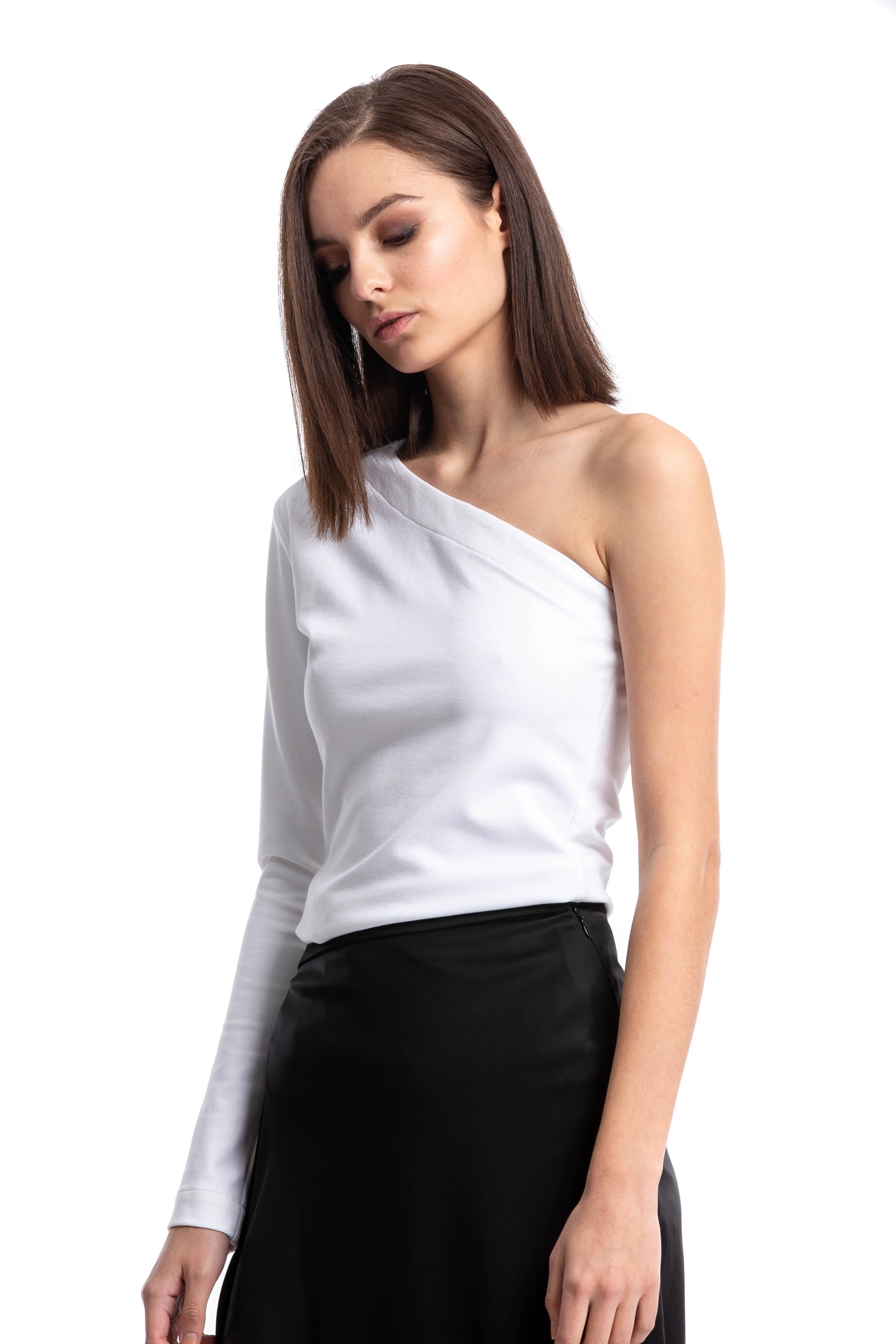 Kingsley Asymmetric One-Shoulder Long Sleeve Top