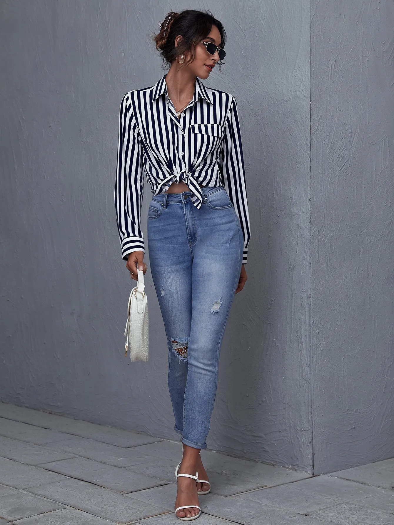 KittenAlarm - Single Breasted Striped Blouse