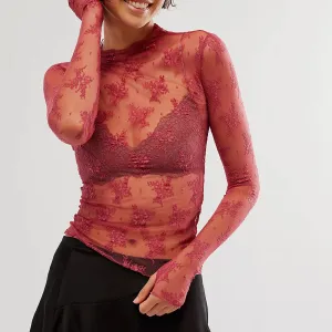 Lace Boatneck Long Sleeve Top