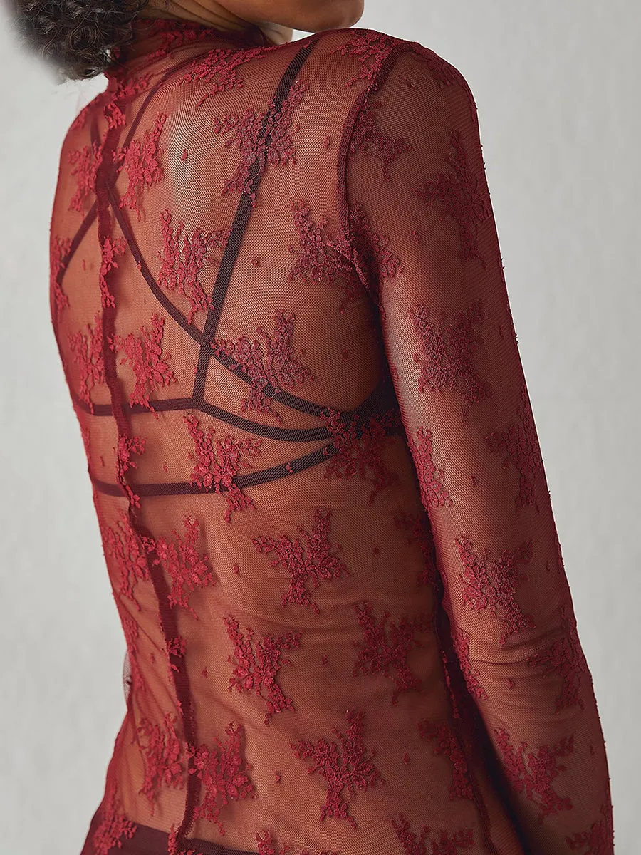 Lace Boatneck Long Sleeve Top